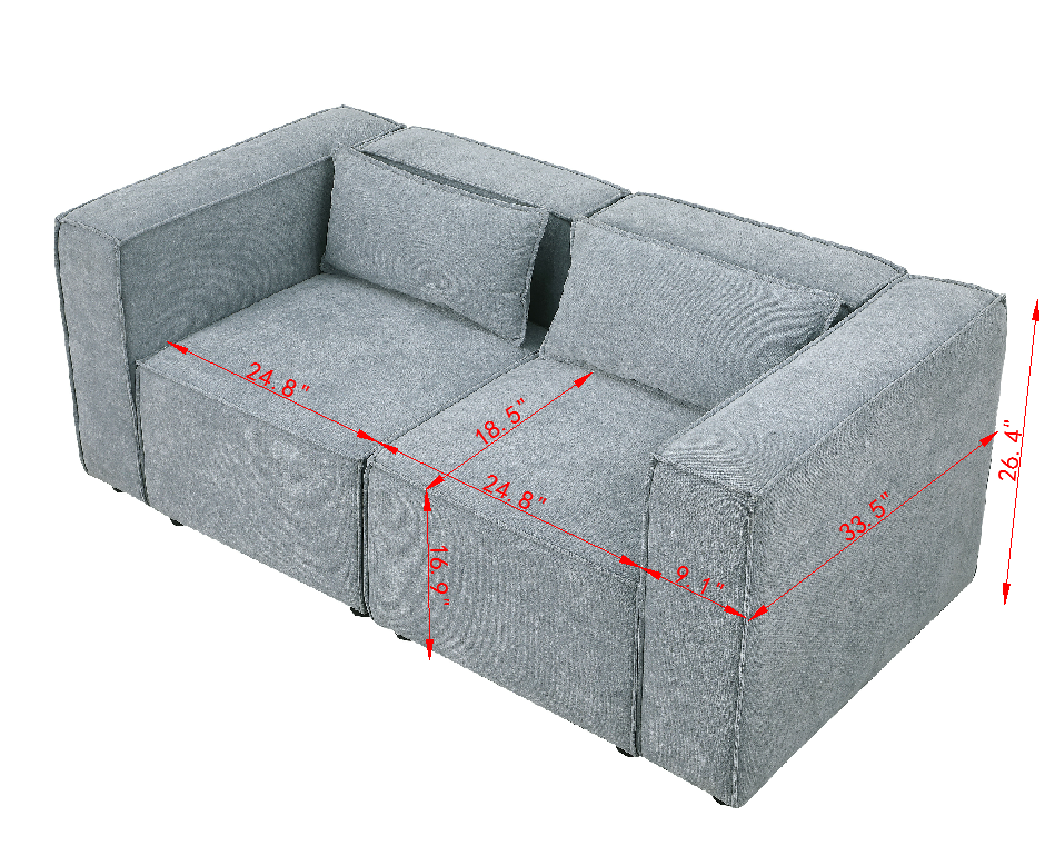 2-Seater Modular Chenille Sofa In Beige Flexible Configuration