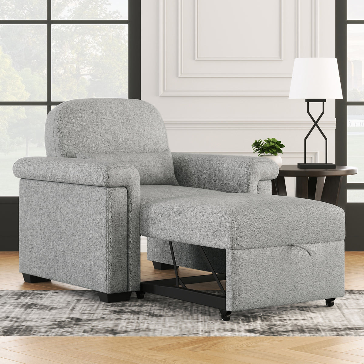 Gray 3-in-1 Convertible Sleeper Chair with Pillow &amp; Adjust Backrest