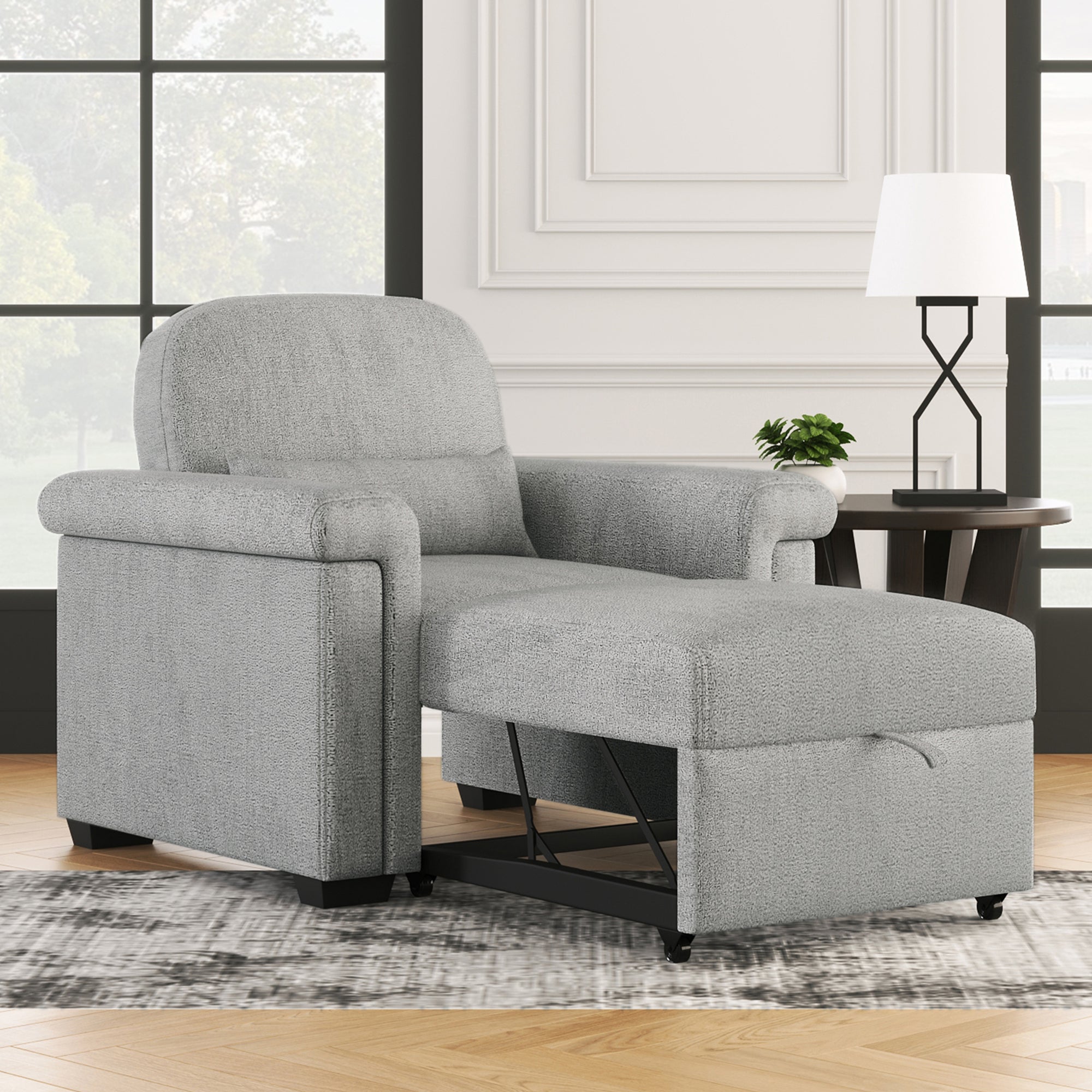 Gray 3-in-1 Convertible Sleeper Chair with Pillow & Adjust Backrest