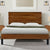 Mid-Century Modern Queen Bed with Six-Piece Solid Pinewood Headboard in Brown