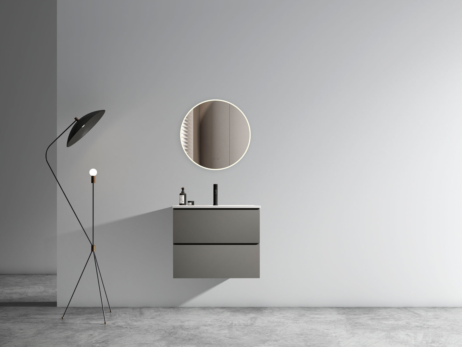 THE FURNITURE CO. Vanity Default Wall Mount 24 Inch Space Grey Bathroom Vanity with Ceramic Sink and One Faucet Hole Large Storage Floating Vanity In Space Grey