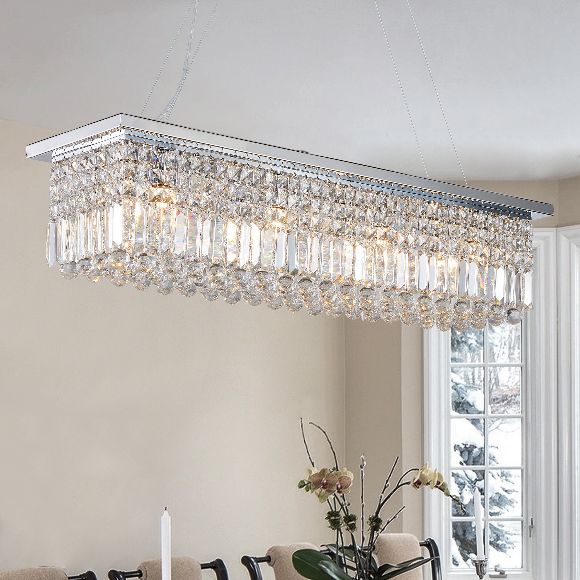 8-Light Raindrop Design Rectangle Chandelier for Dining Room and Kitchen