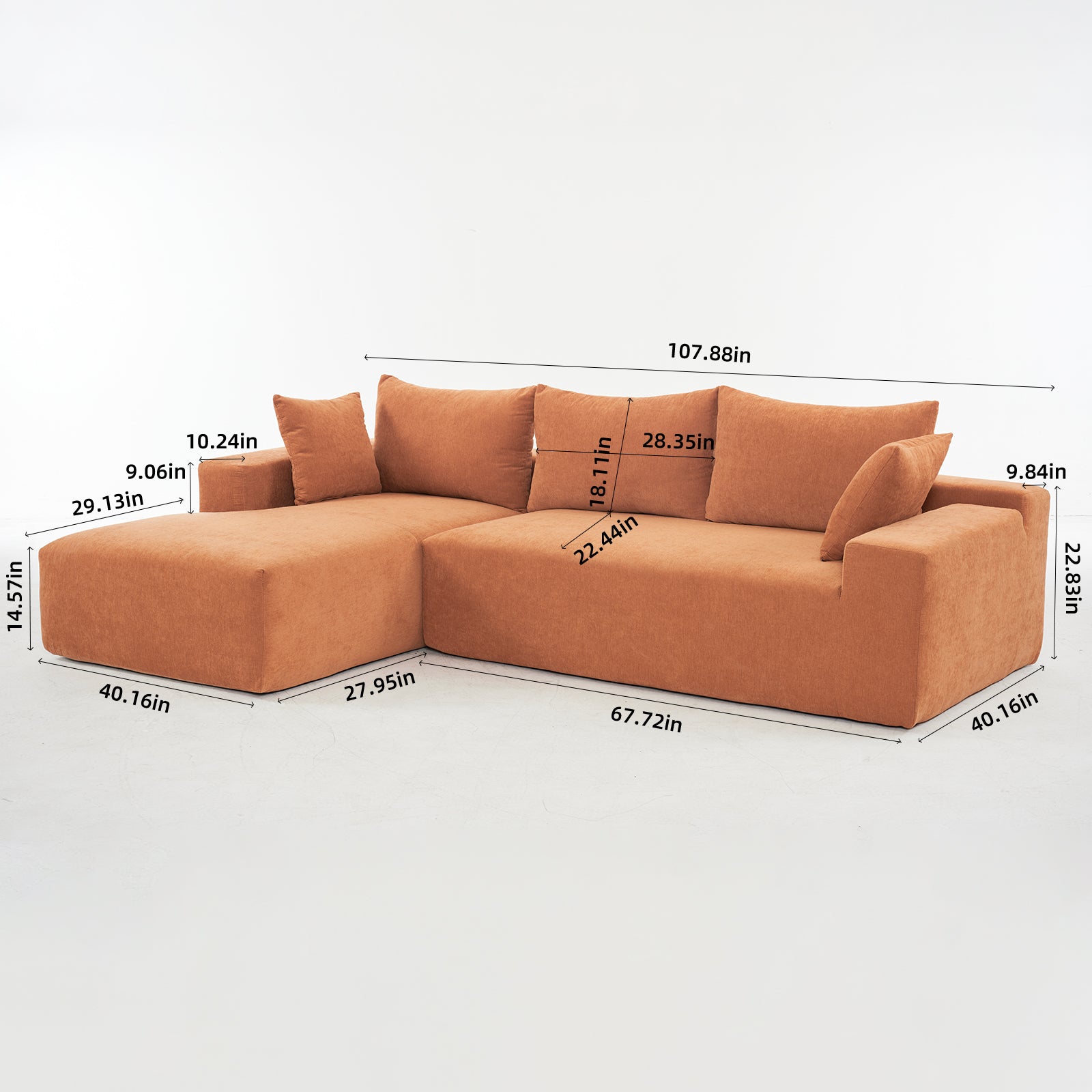 Dakar 4-Seat Minimalist Modular Sofa in Orange