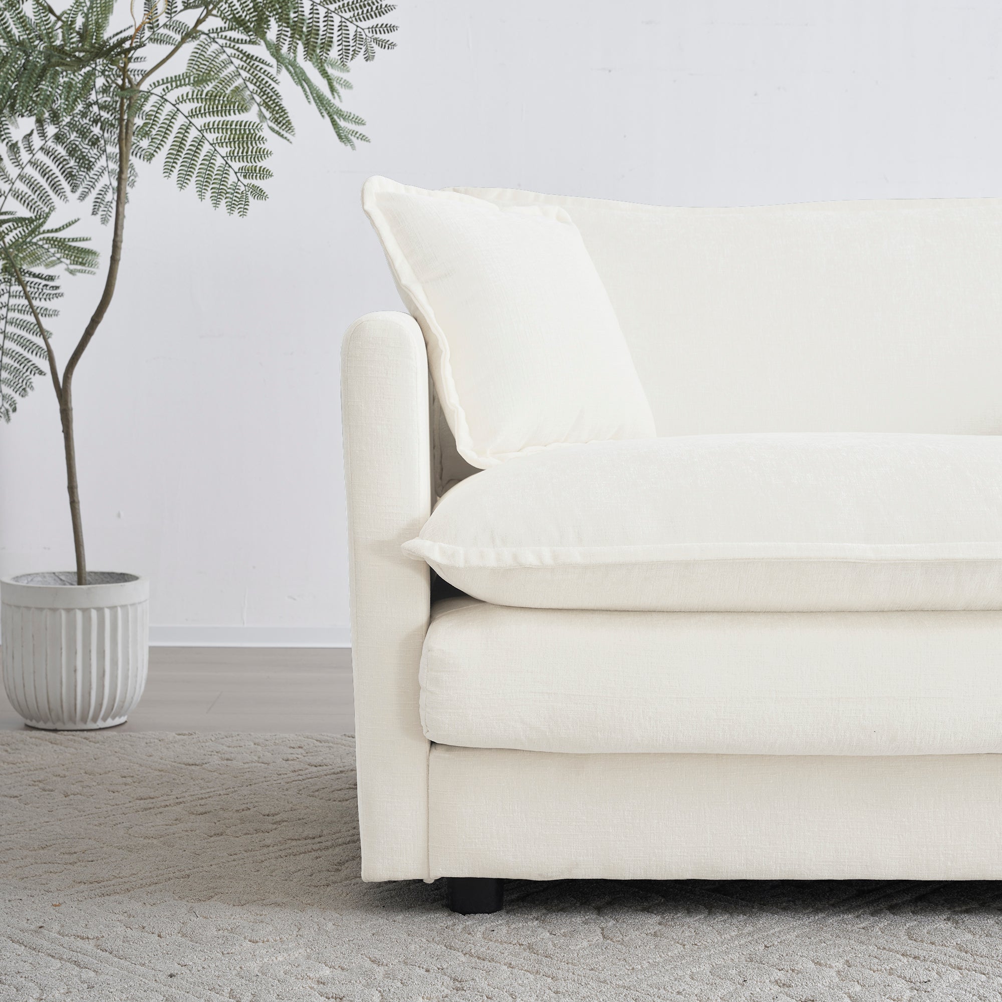 Modern Accent Chair with Ottoman Upholstered In White Chenille