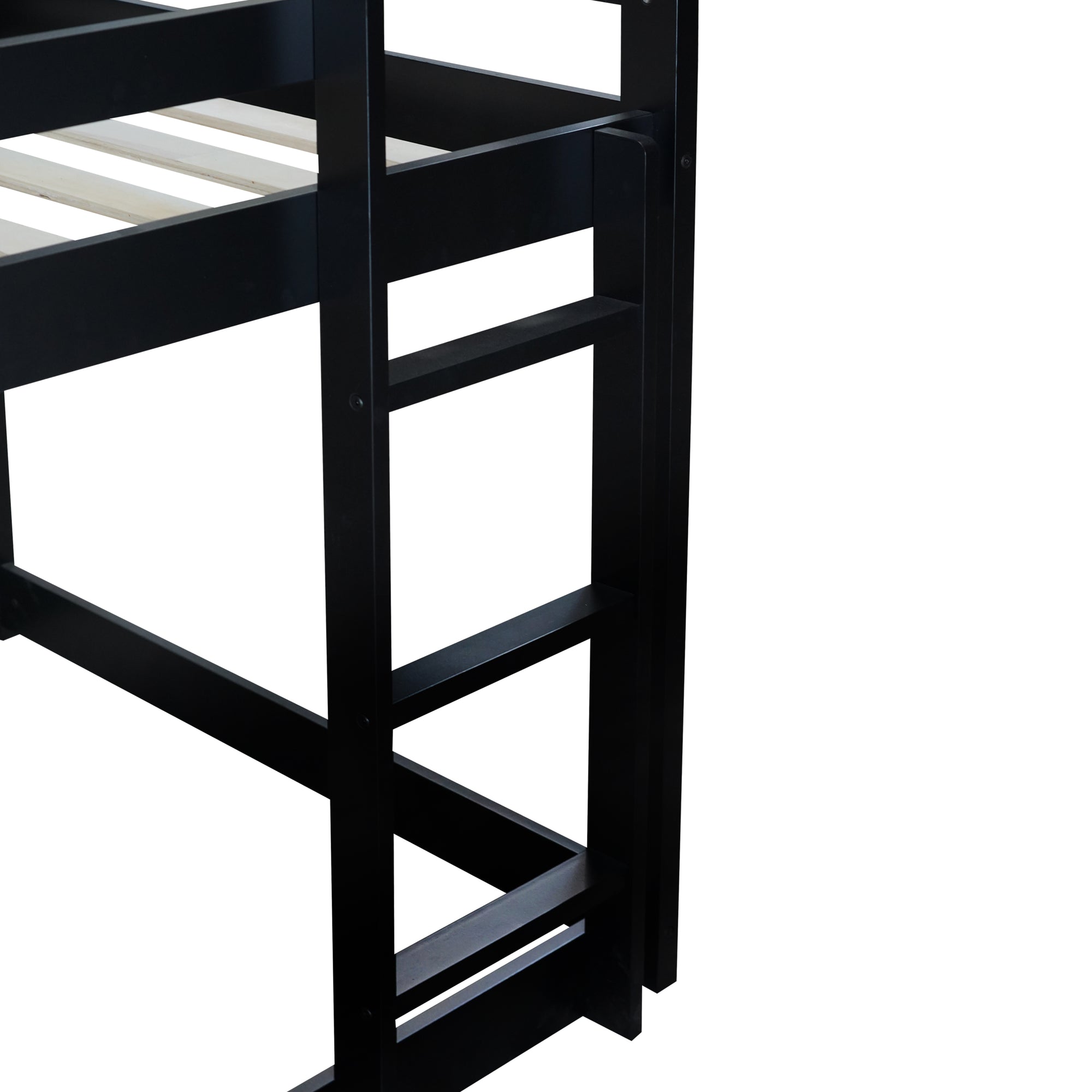 Black Twin Over Twin Rubber Wood Floor Bunk Bed