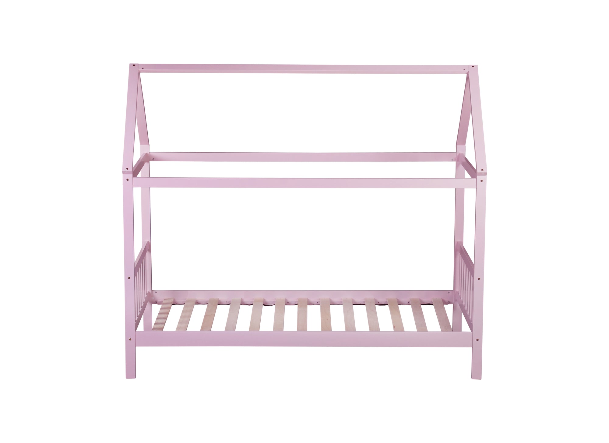 Pink Twin Rubber Wood House Bed with Headboard and Footboard