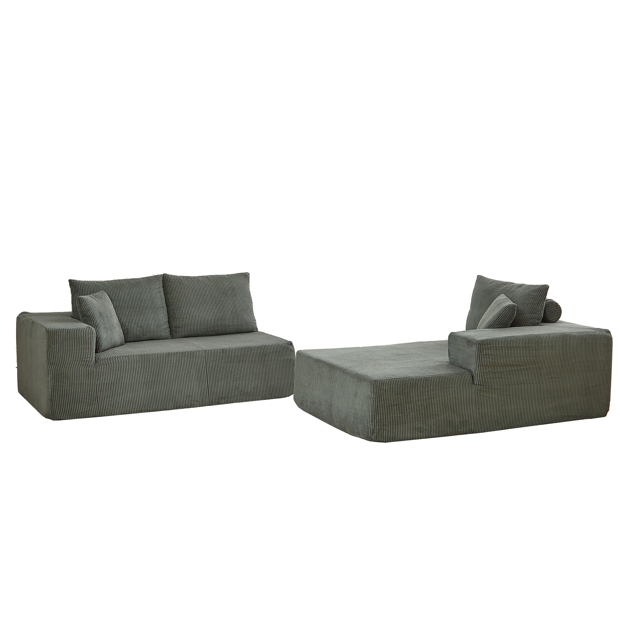 3-Seater Modular Corduroy Sofa In Green Flexible Configuration