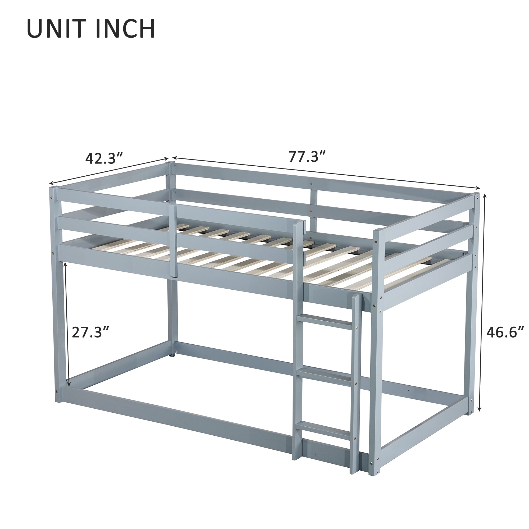 Gray Solid Rubber Wood Twin Over Twin Loft Bed with Ladder