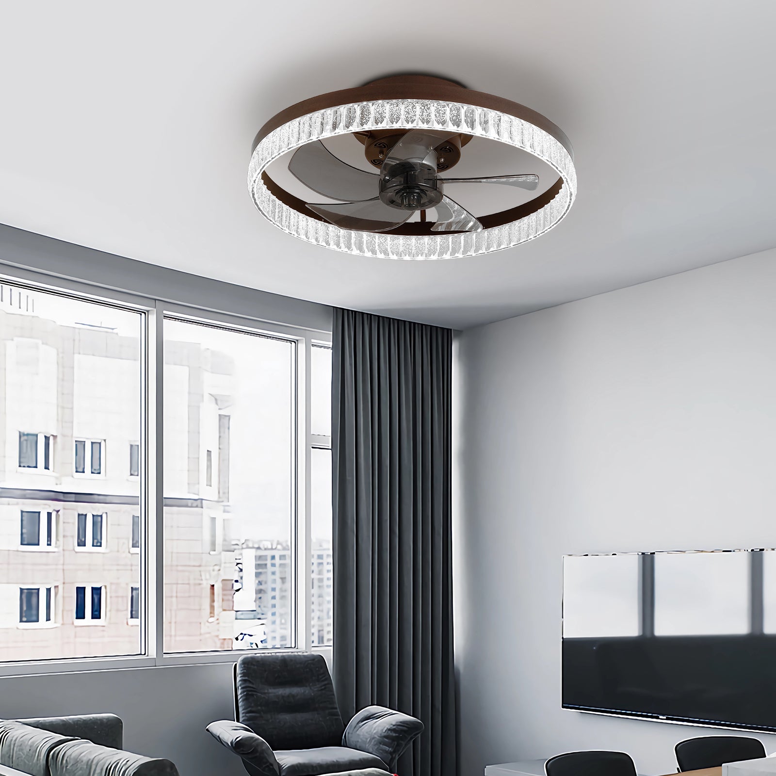 Modern Brown Ceiling Fan with Dimmable LED Light