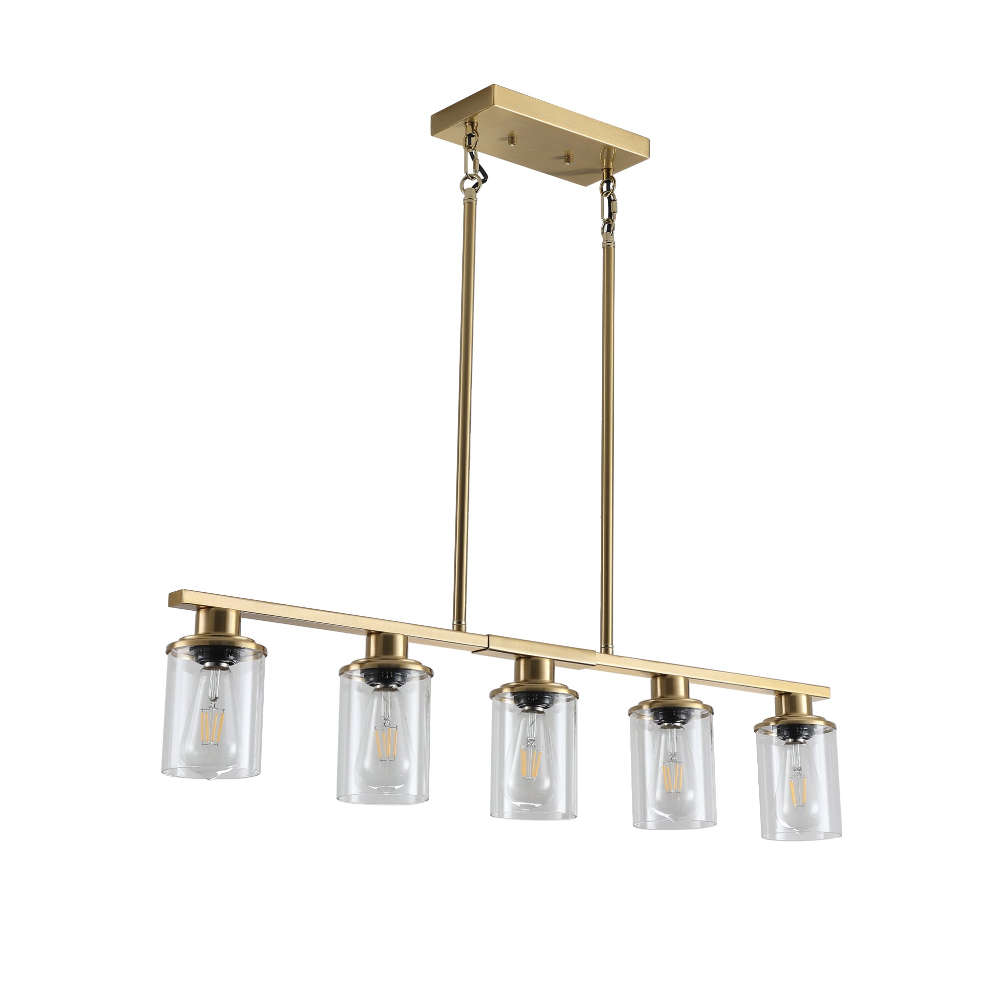 Modern Industrial 5-Light Golden Pendant Light with Adjustable Height and Glass Shades