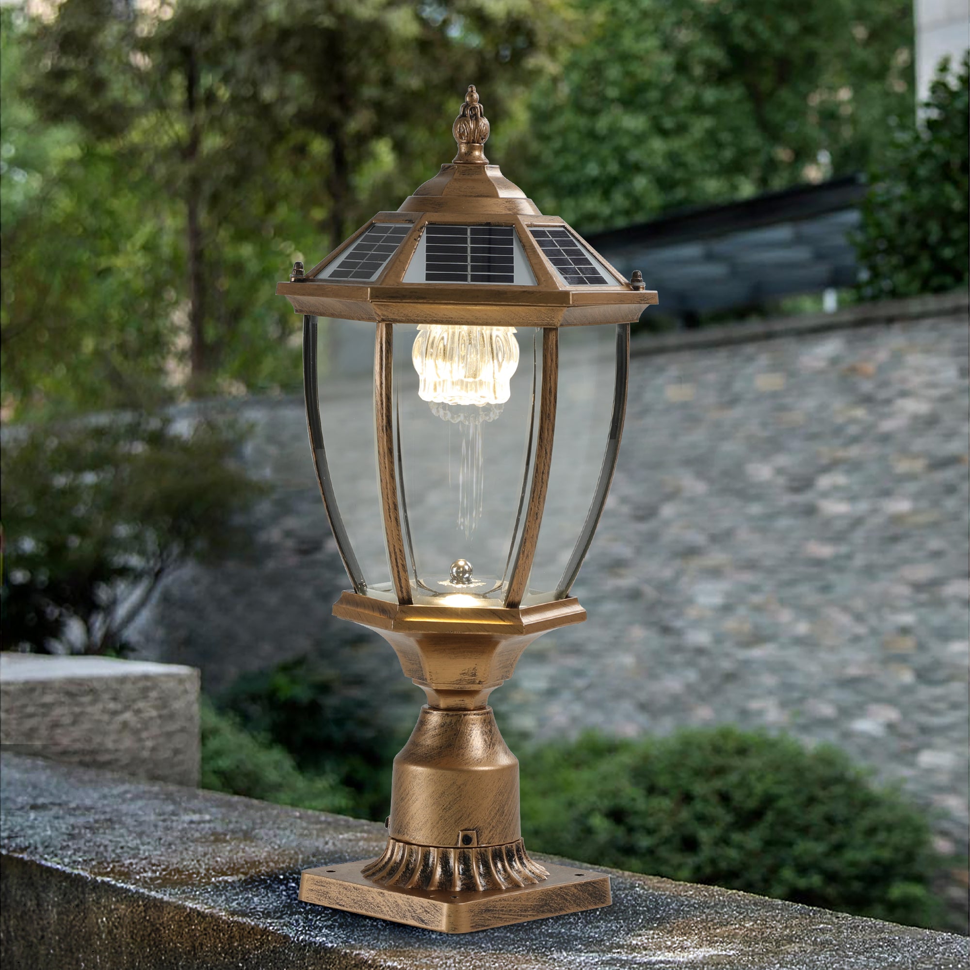 Retro Gold Solar Column Headlights with Dimmable LED