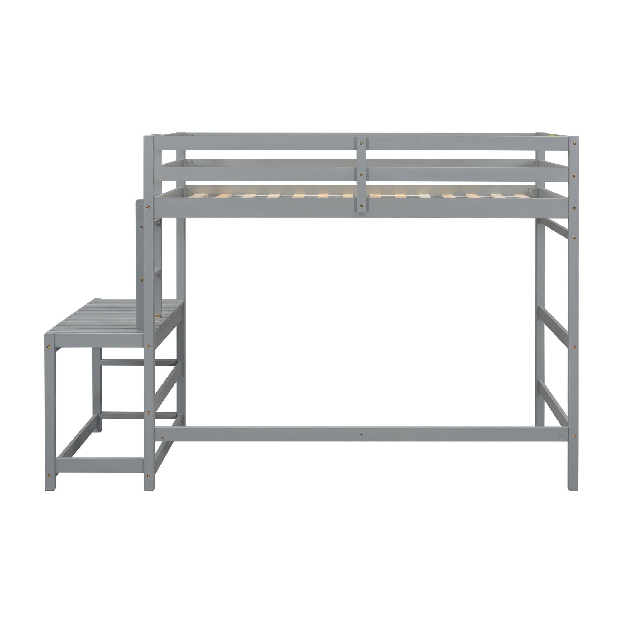 Gray Twin High Loft Bed with Ladder Landing Platform and Guardrails