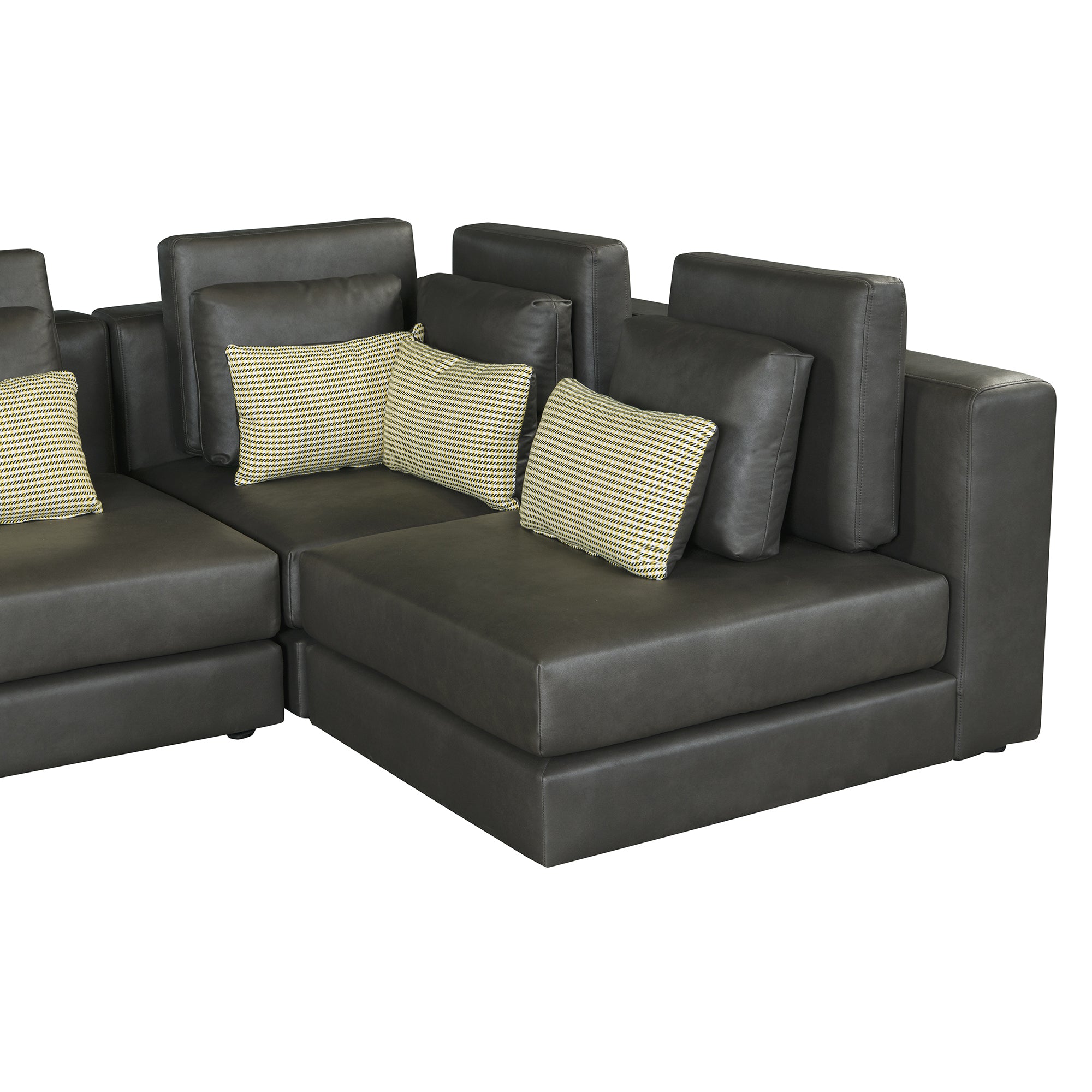 Casablanca Modular Sectional Sofa with Movable Ottoman in Black Palomino