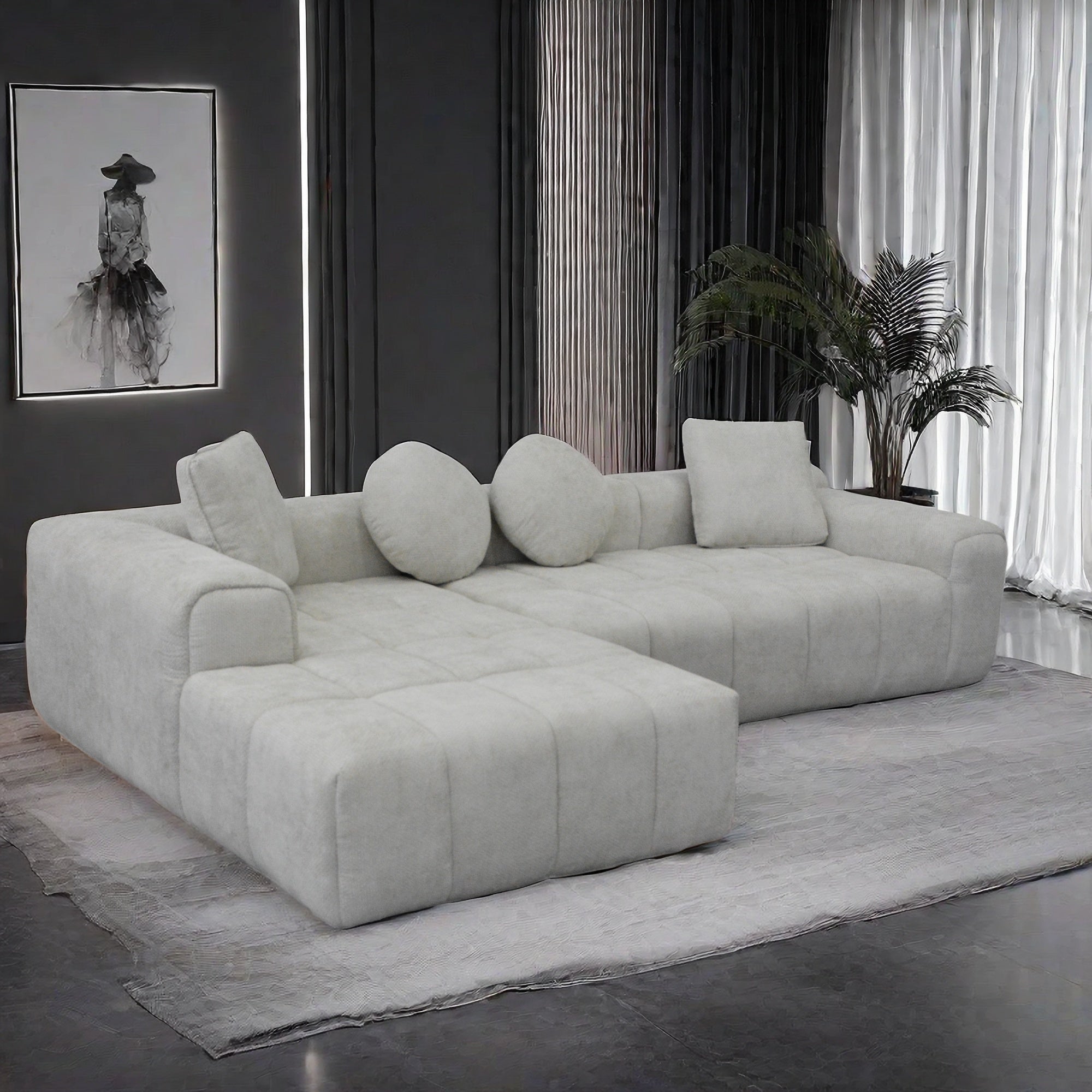 Modern L-Style Compressed Sofa Chaise Lounge with High Resilience Foam for Supreme Comfort and Space-Saving Design In Light Gray