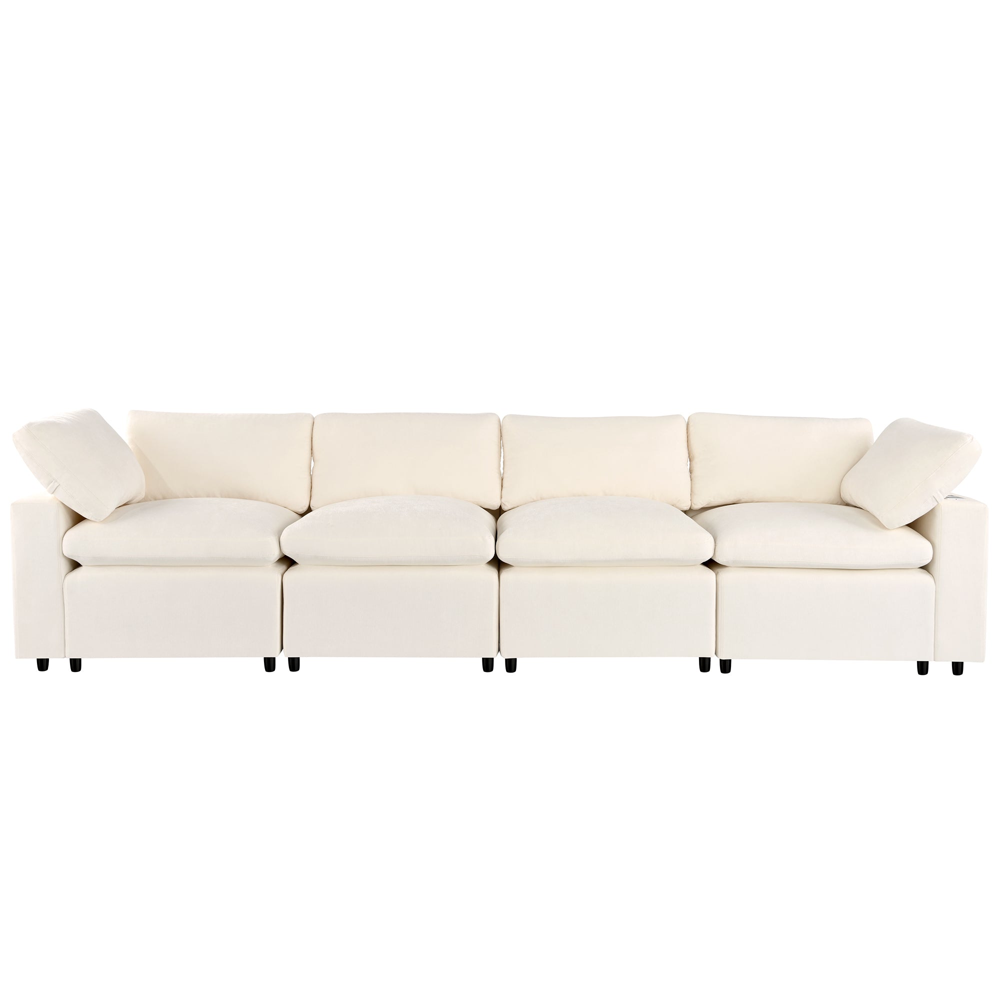 4-Seater Modular Sofa with Wireless Charging & Bluetooth - Beige