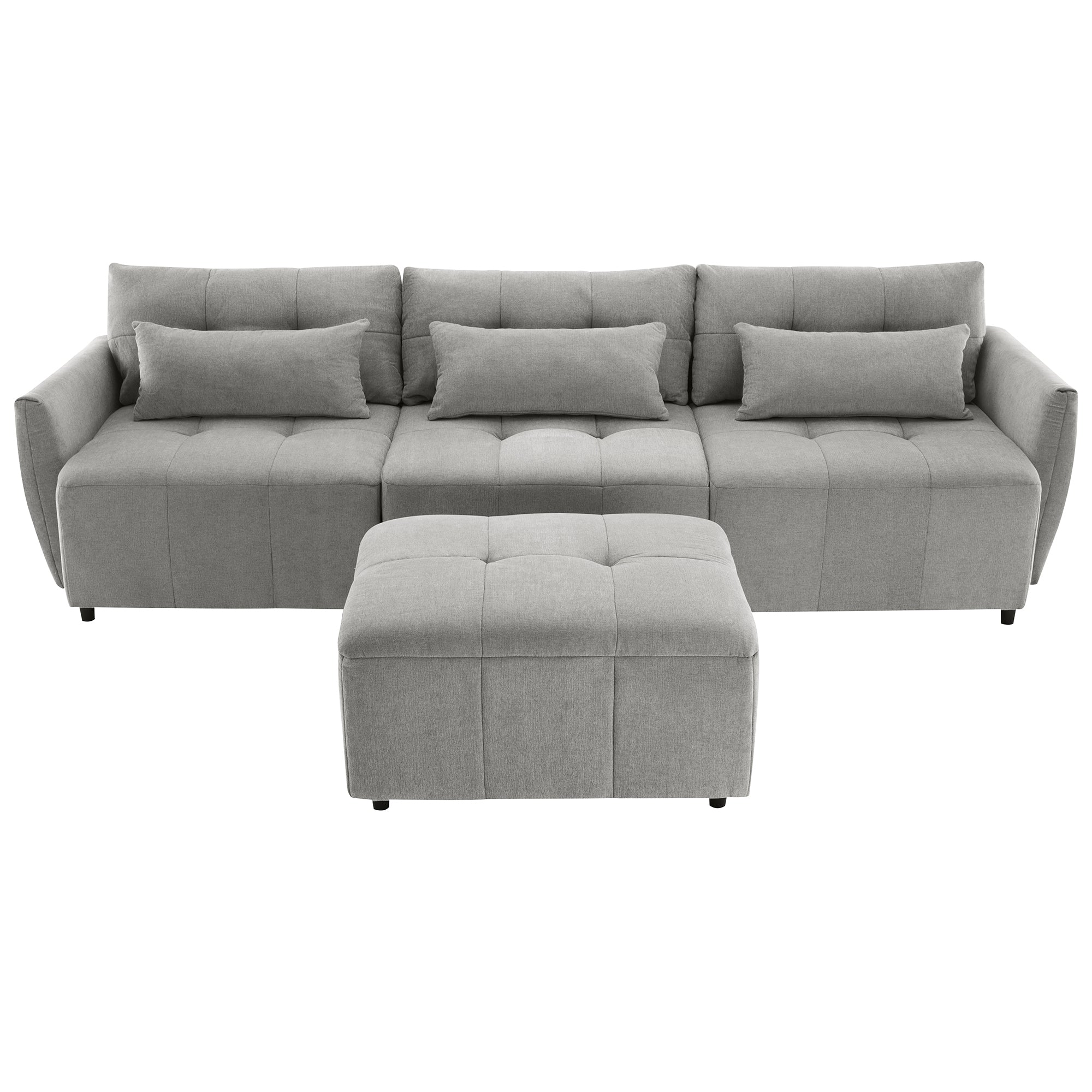 Khartoum Sectional Sofa with Movable Ottoman in Grey Chenille