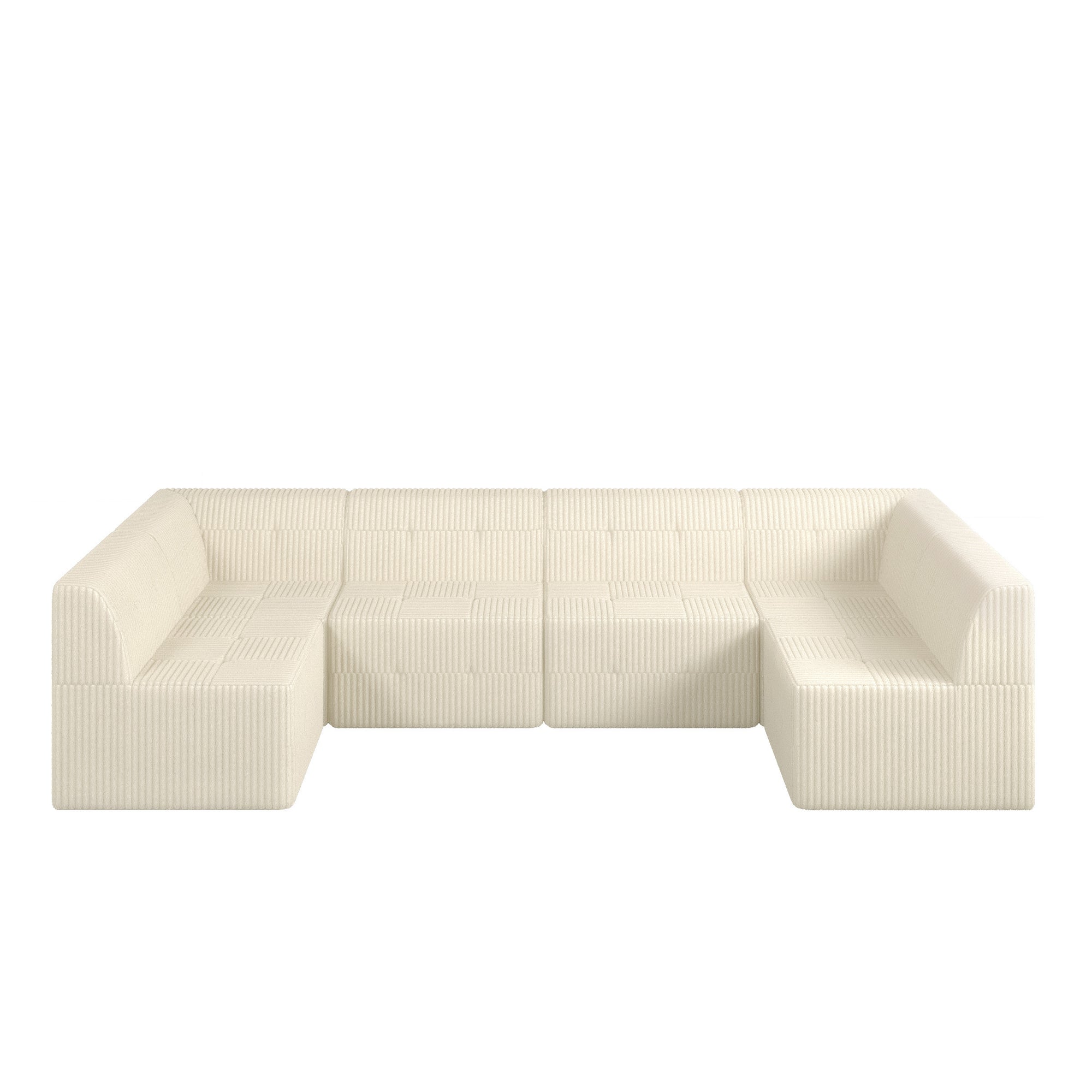 Space-Efficient 6-Seater Modular Foam Sofa In Beige Minimalist Design