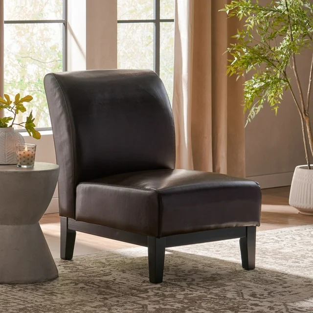 Home Darcy Brown Leather Slipper Chair