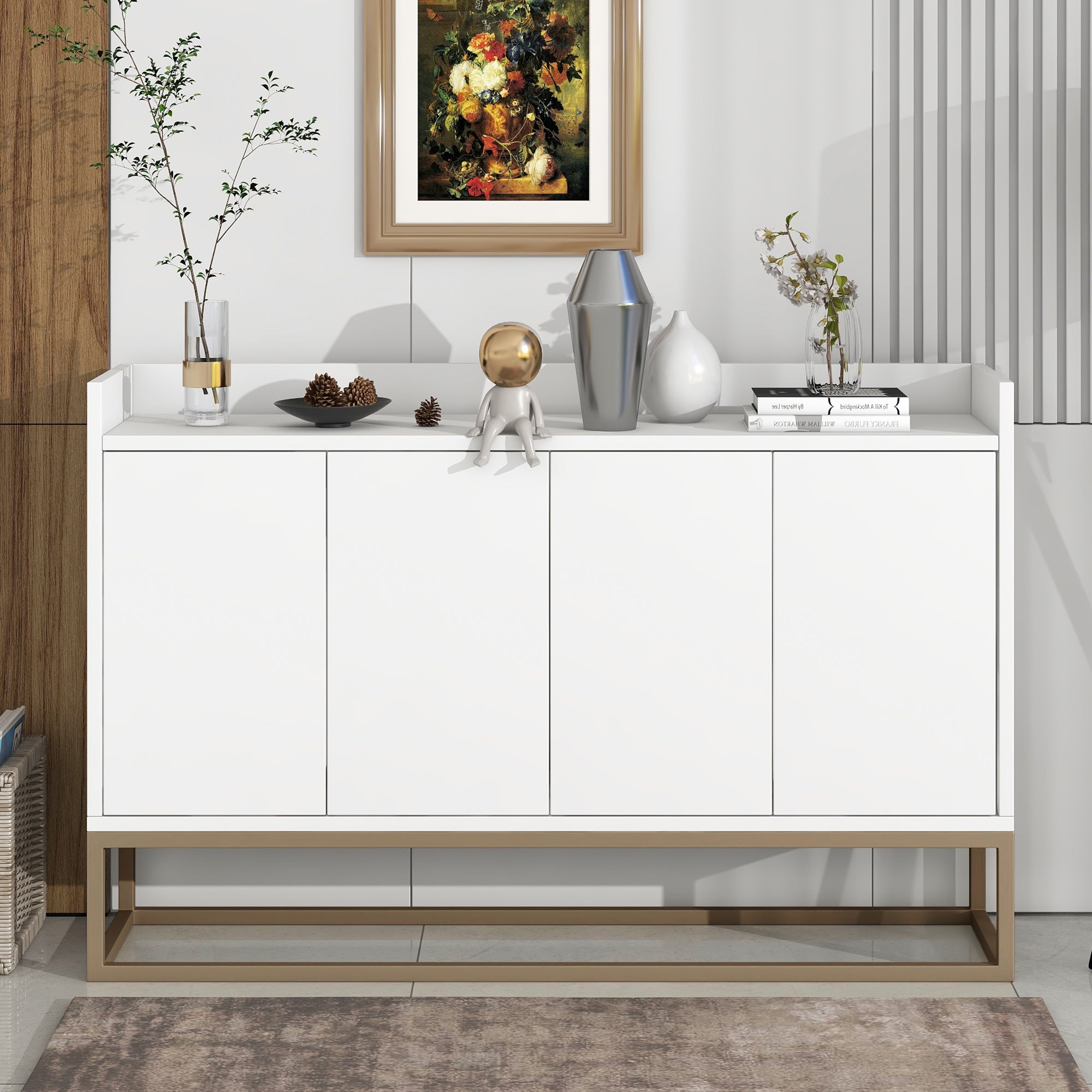 Modern Sideboard Elegant Buffet Cabinet with Large Storage Space for Dining Room Entryway In White