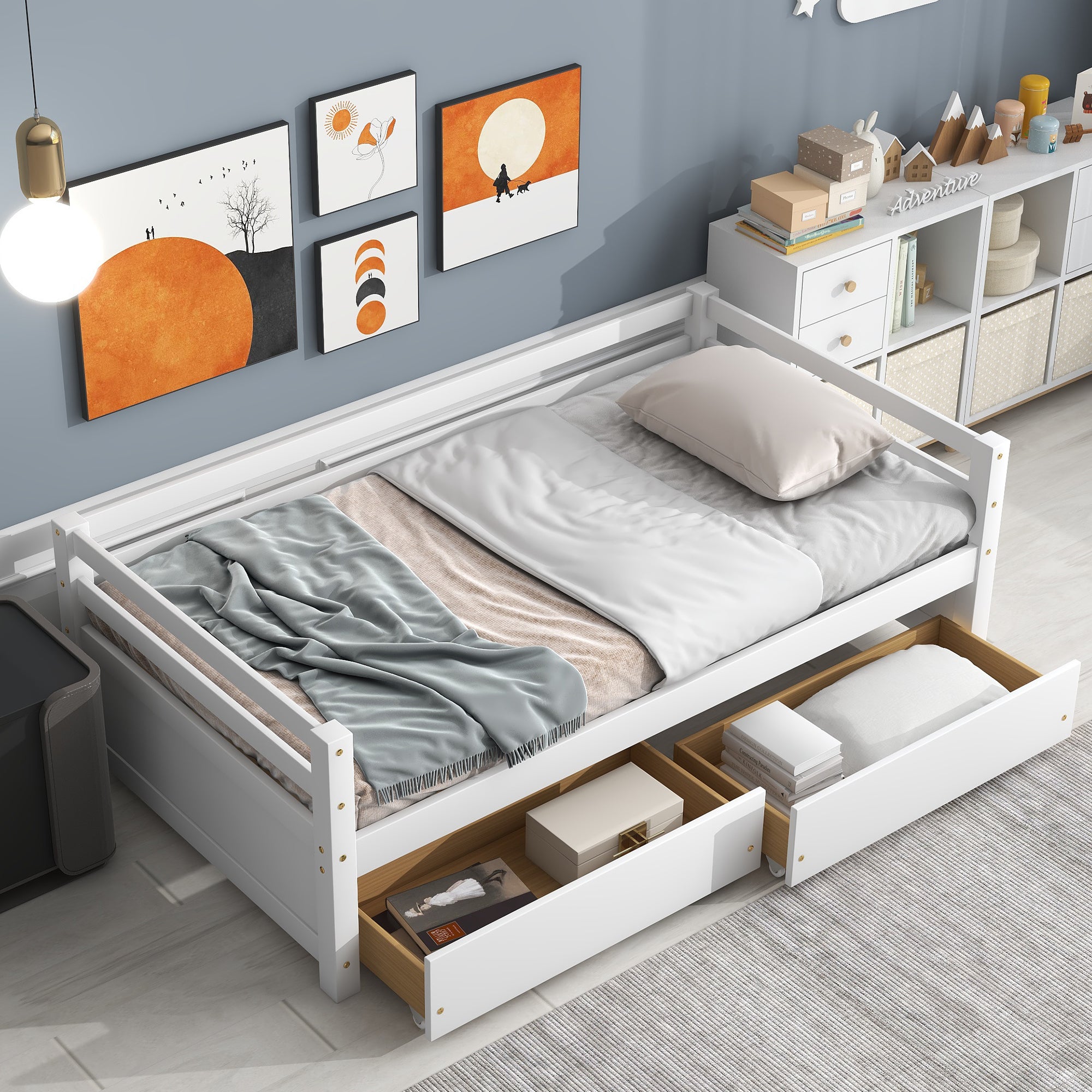 White Twin Daybed with Two Storage Drawers