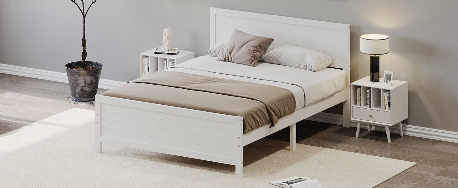 Queen Size Bed with Solid Wood Frame in White