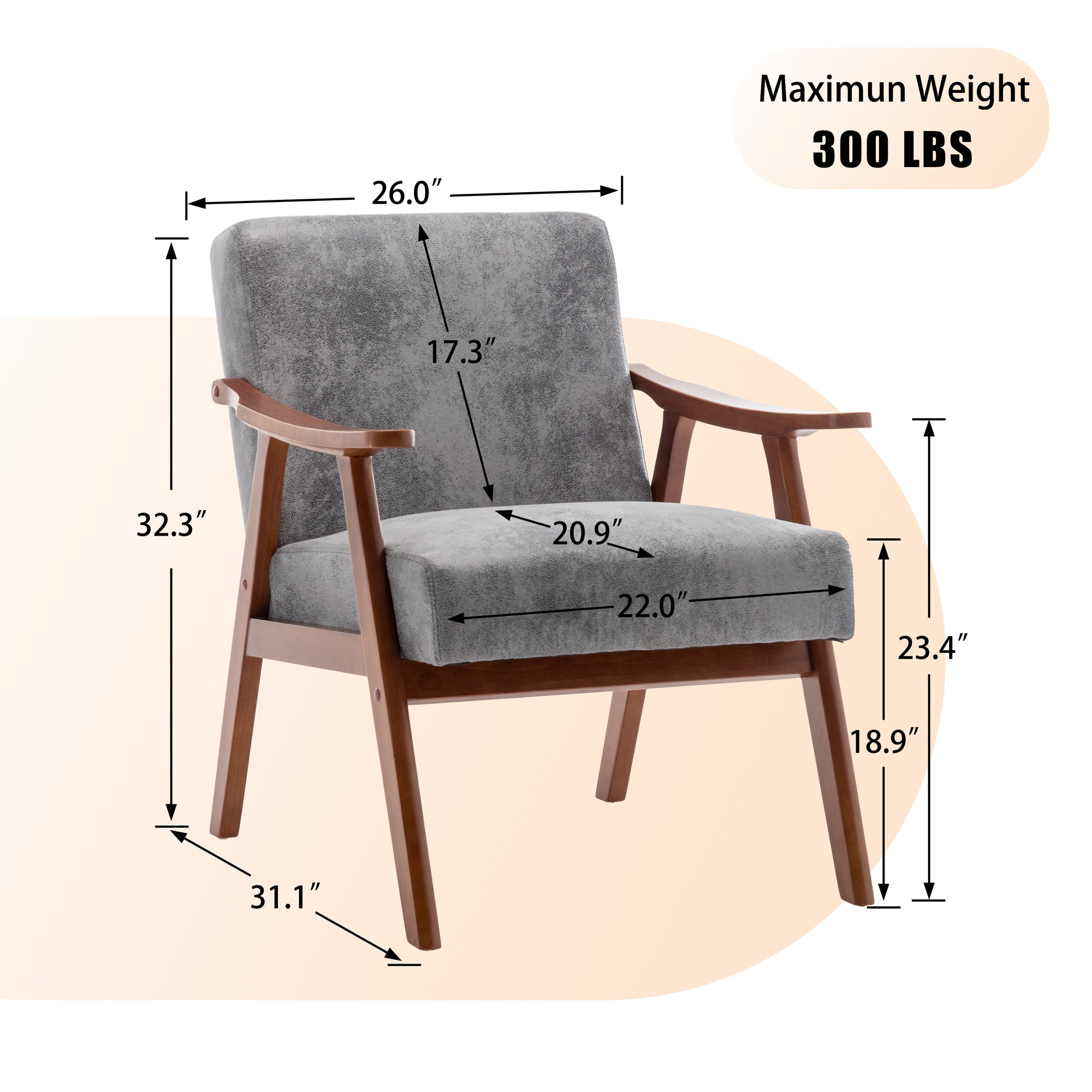 Mid-Century Modern Accent Chair - Solid Wood Frame, Extra-Thick Backrest, Ideal for Living Room, Bedroom, or Reading Room