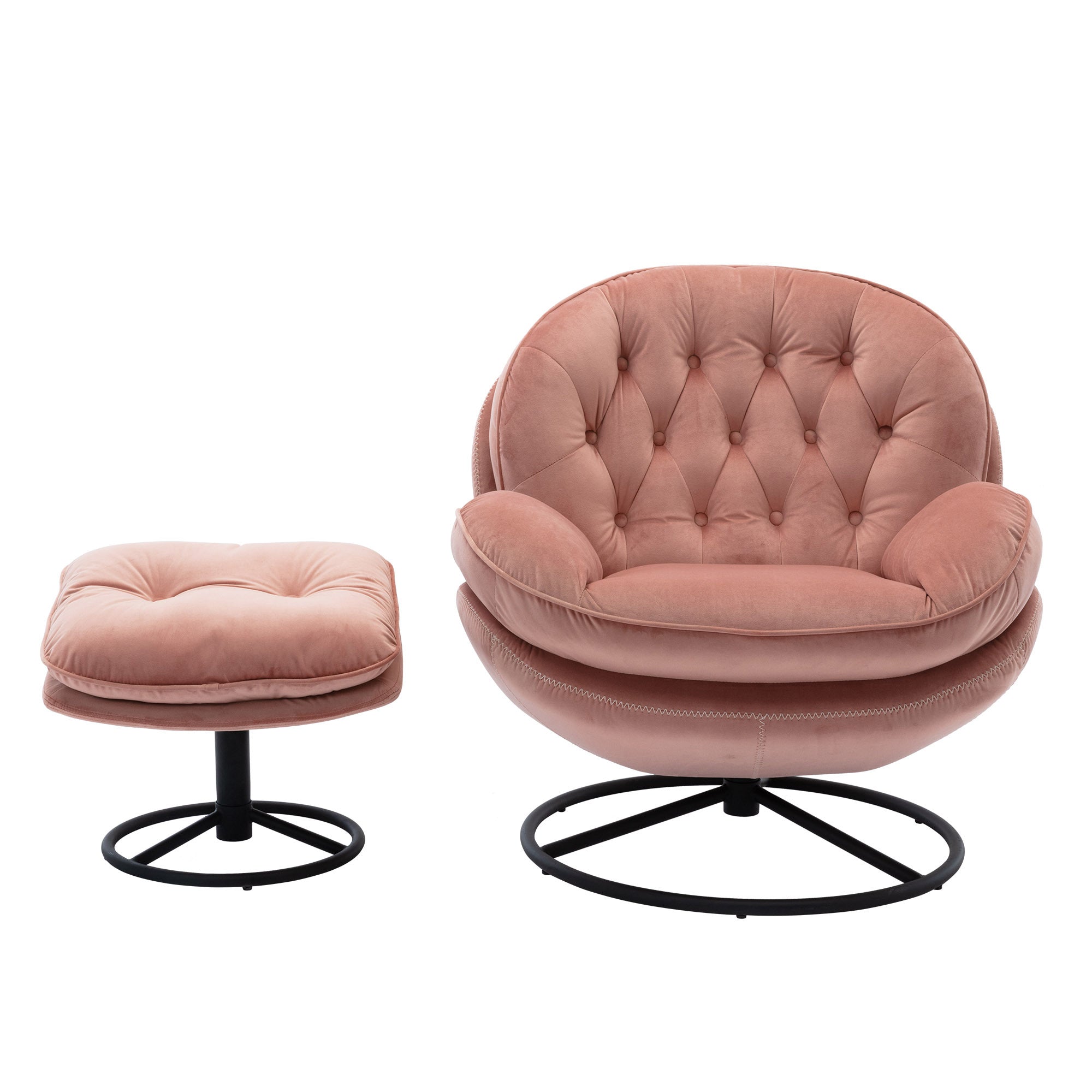 Pink Velvet Accent Chair with Ottoman Set