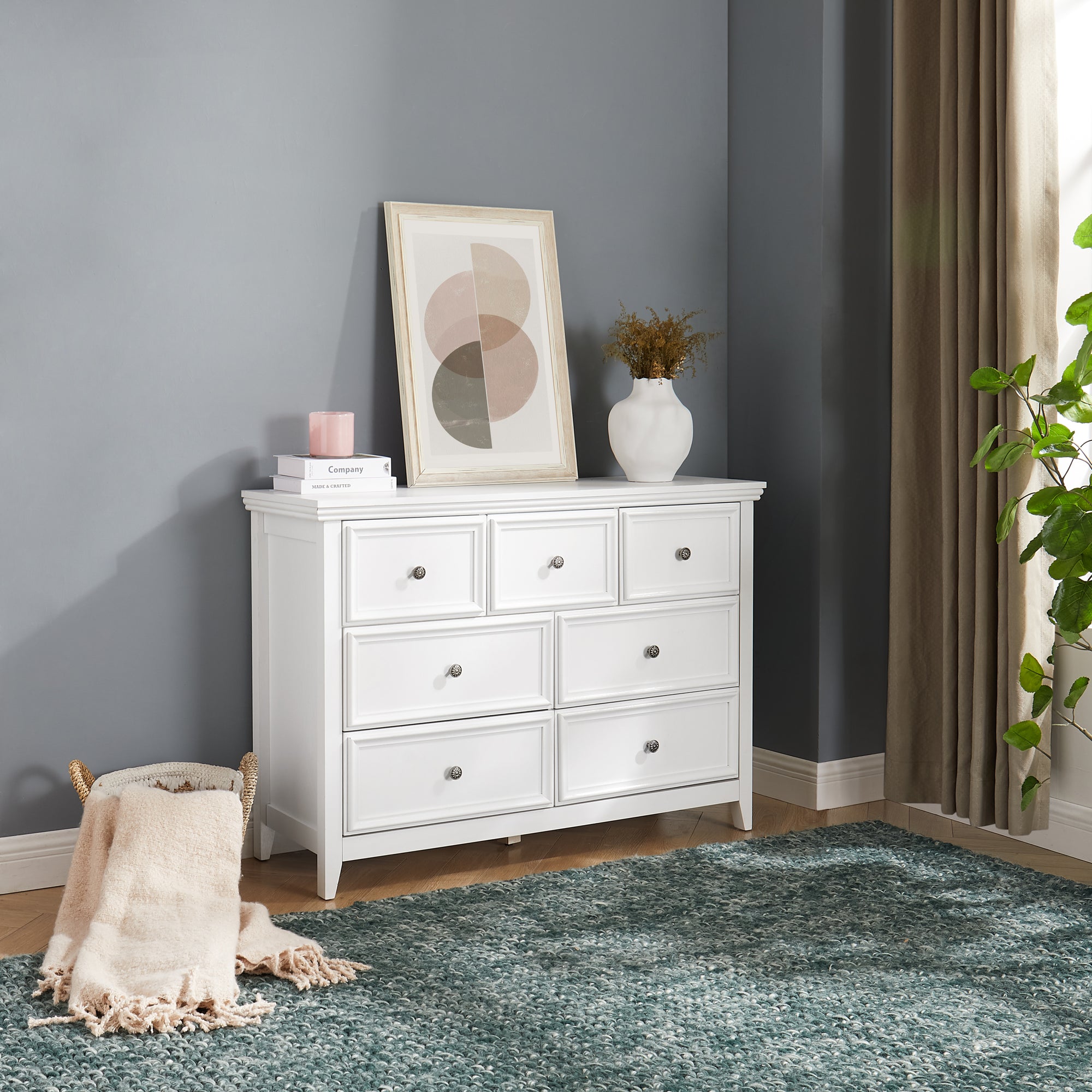 Modern 7 Drawers Dresser Cabinet for Organizing Clothes In White