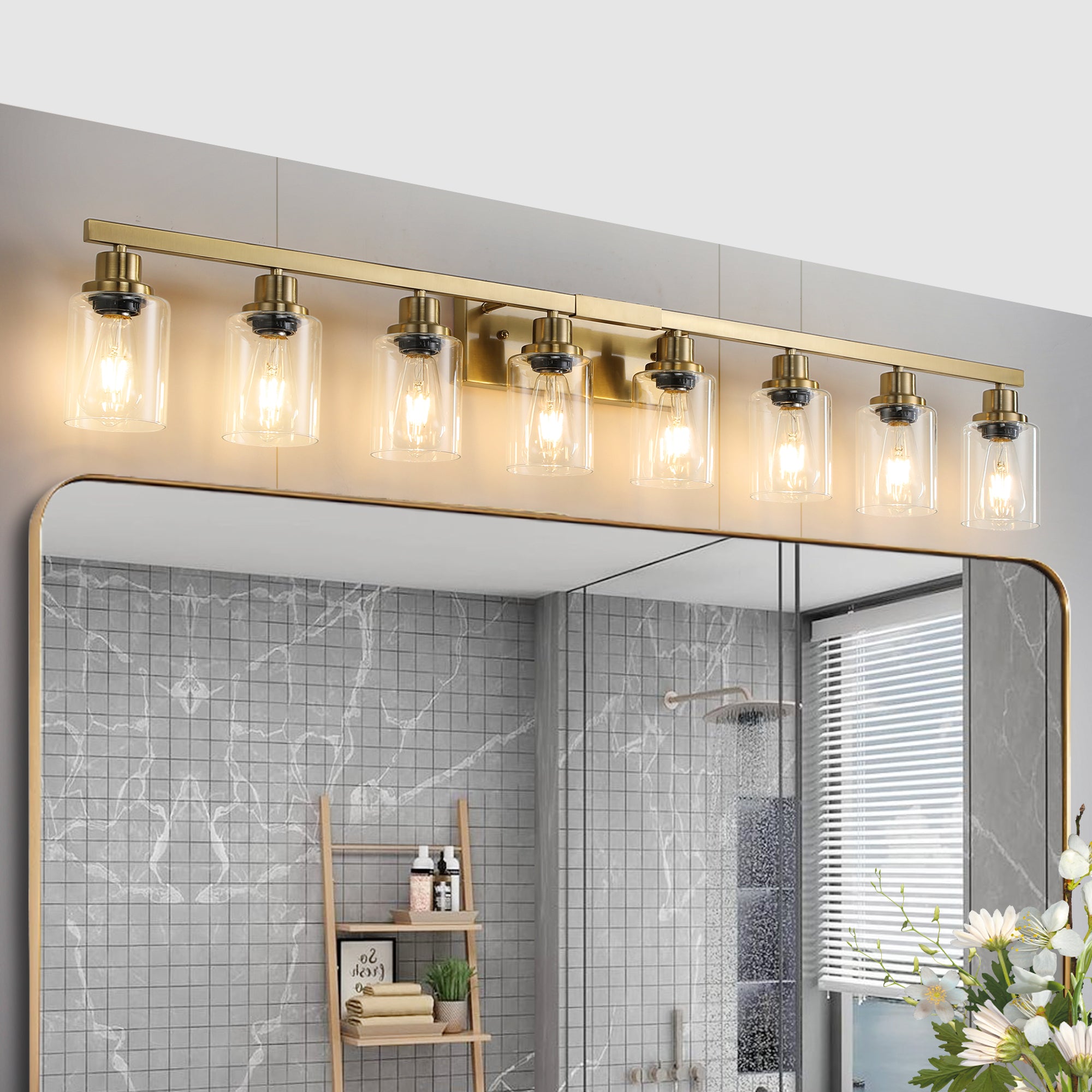 Aestin's Golden 8-Light Vanity Light with Clear Glass Shades