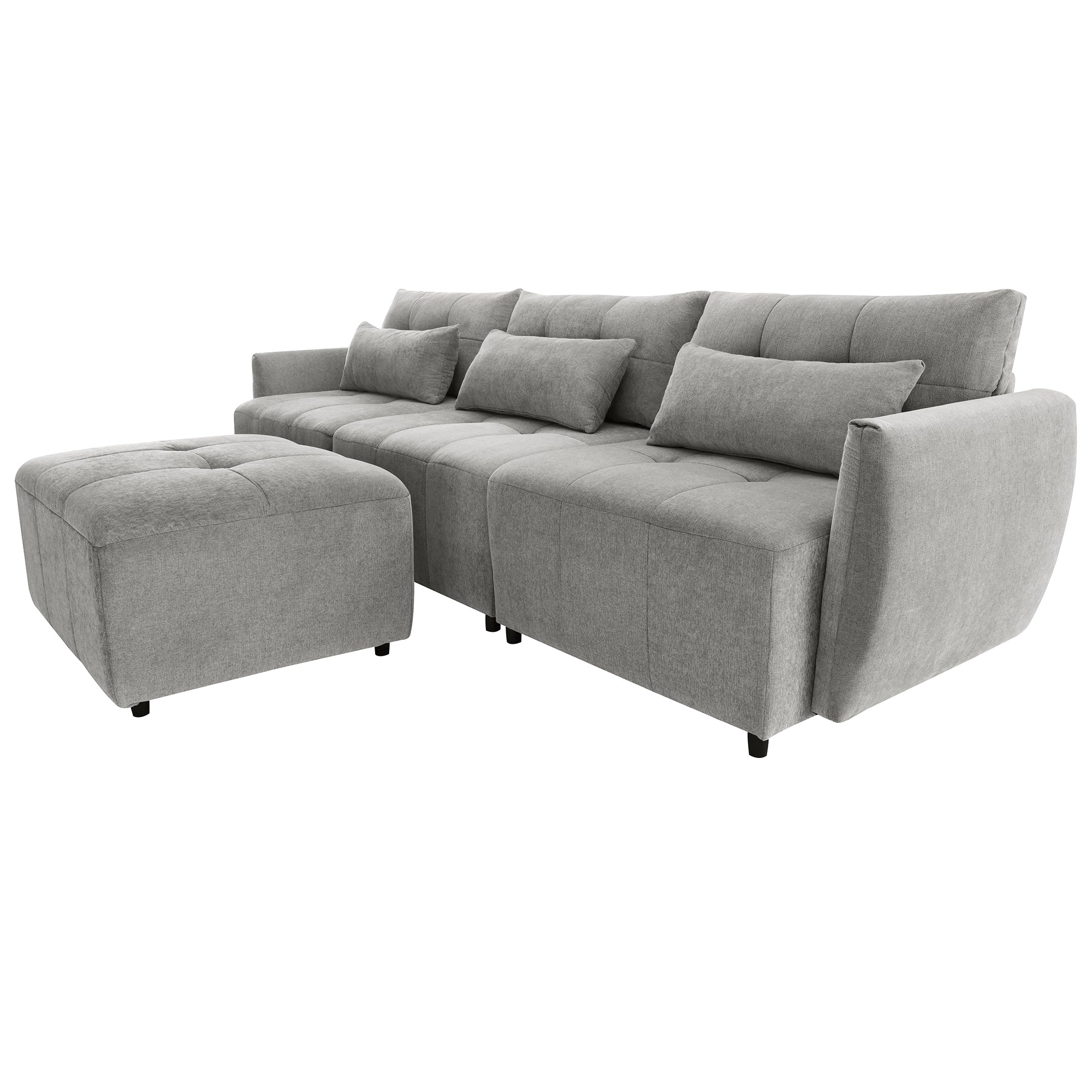 Khartoum Sectional Sofa with Movable Ottoman in Grey Chenille