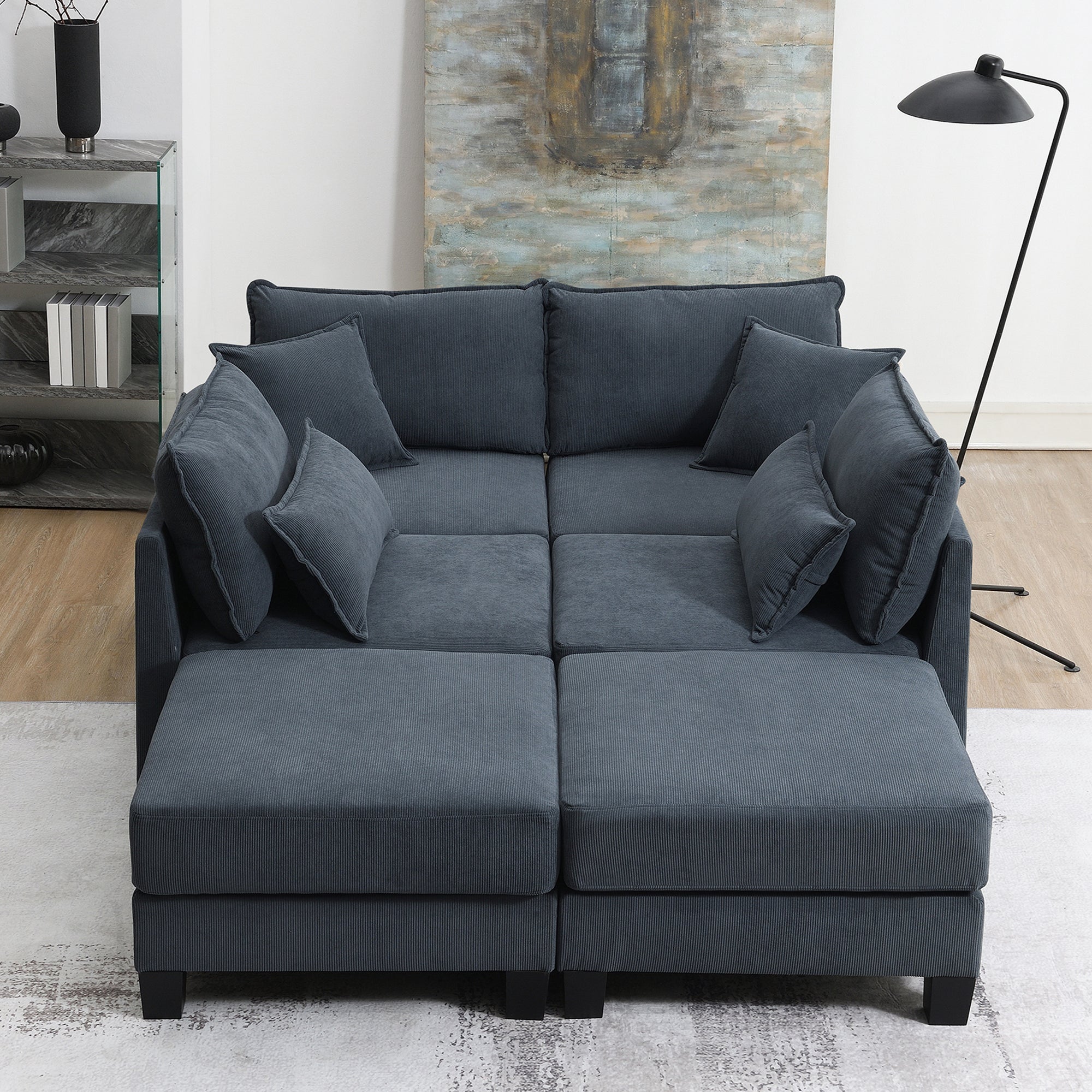 Oslo Modular U-Shaped Corduroy Sofa in Gray