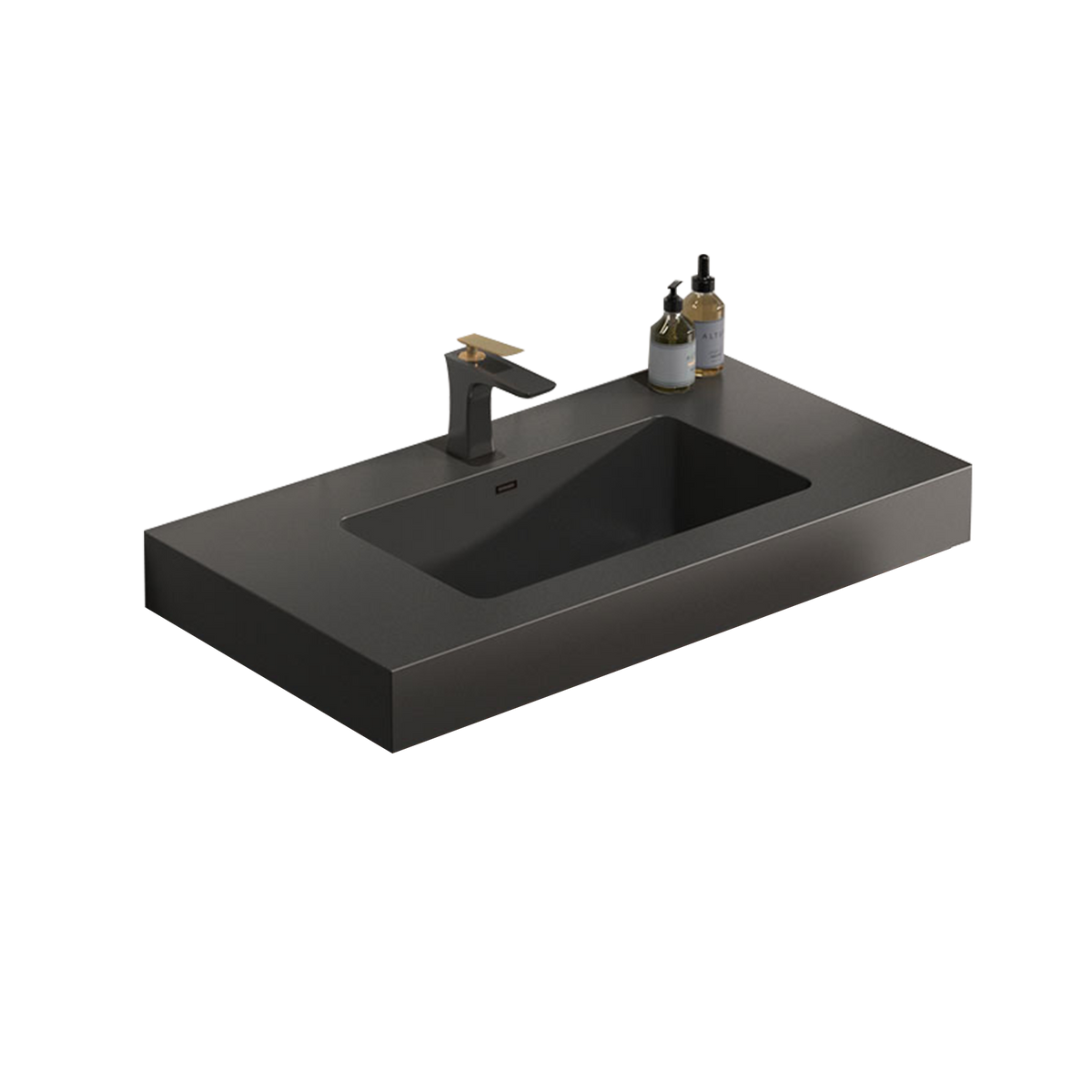 Integrated Engineered Quartz Basin Without Drain In Matt Black