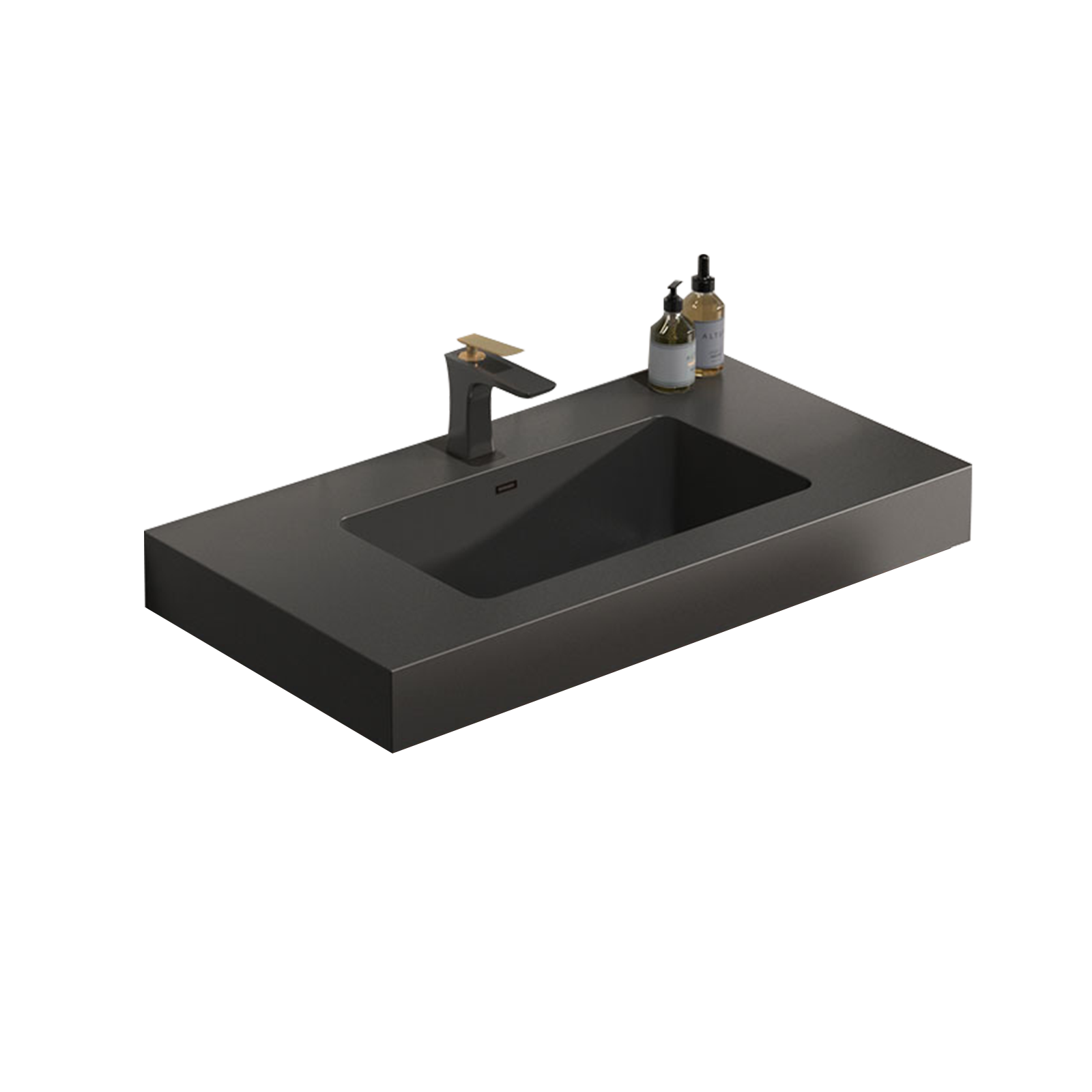 Integrated Engineered Quartz Basin Without Drain In Matt Black