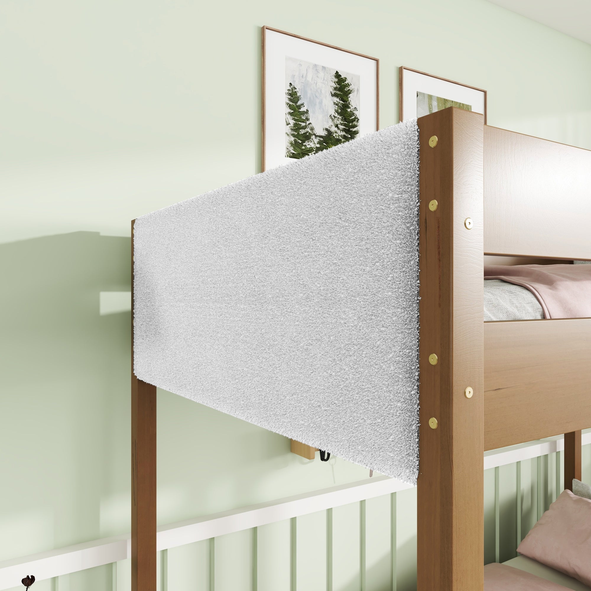 Twin Over Twin Bunk Bed with Upholstered Teddy Fleece Headboard and Footboard