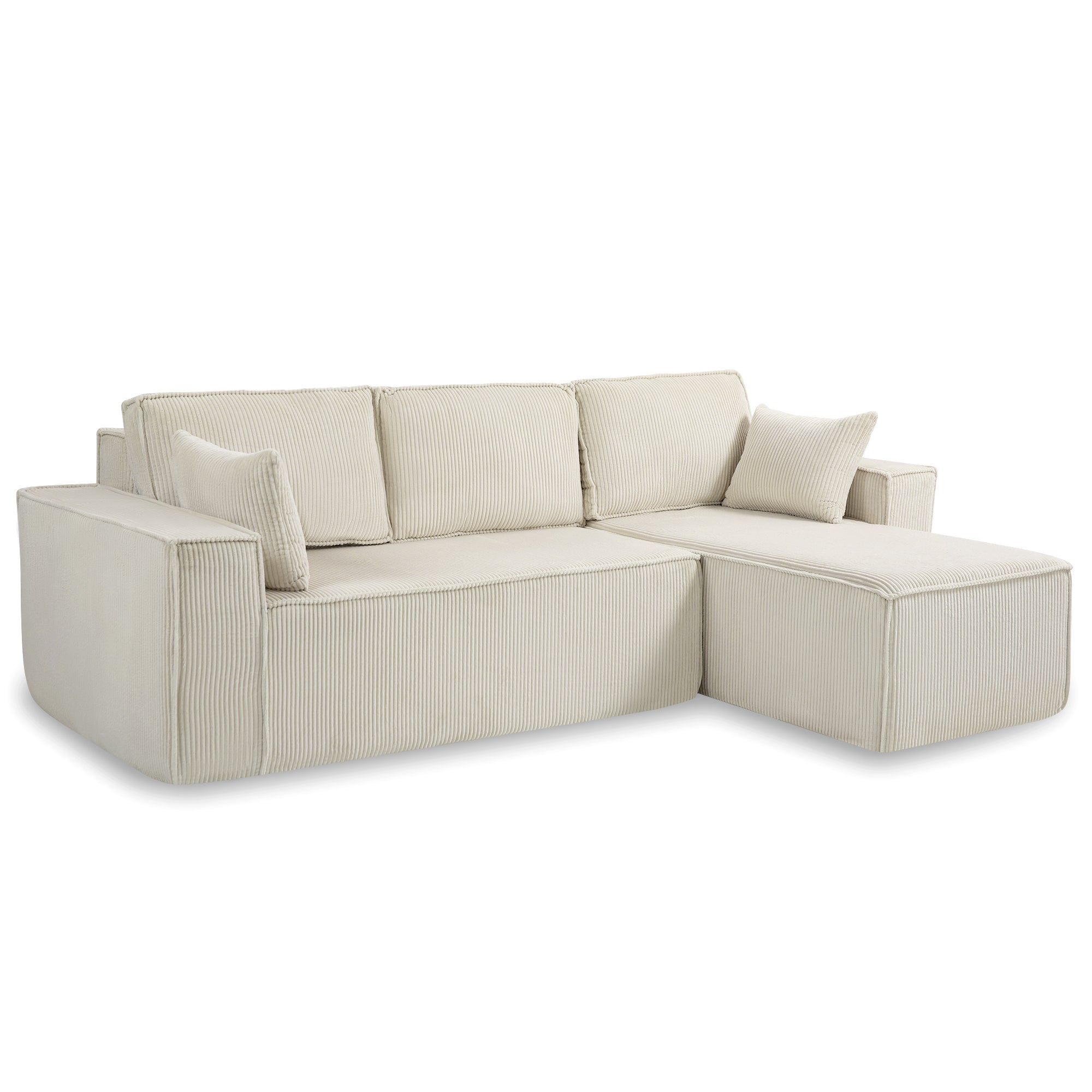 L-Shape Modular Sectional Sofa With Full-Foam Structure and Premium Corduroy Upholstery for Flexible Living Spaces In Beige