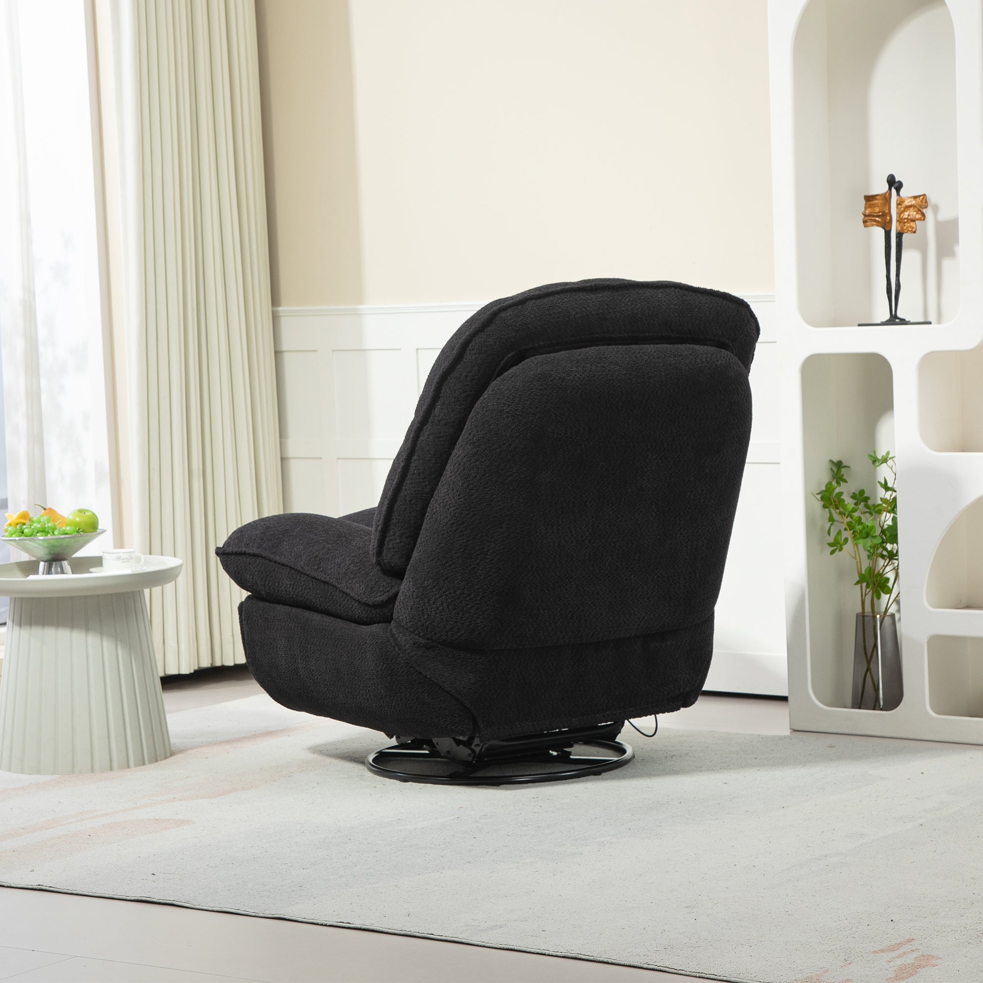 Black Upholstered Push-Back Recliner with Glider & Swivel