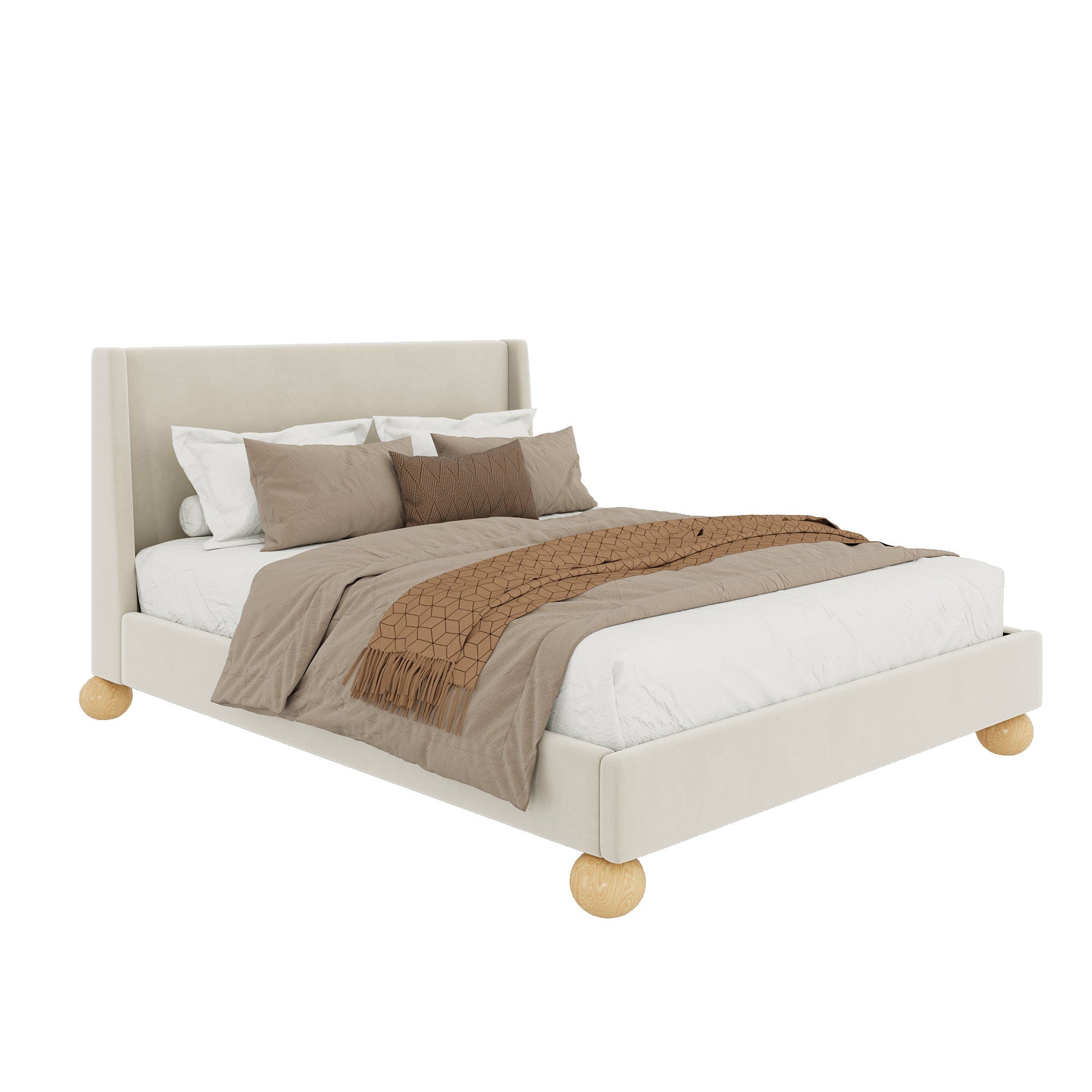 Queen Size Modern Velvet Upholstered Platform Bed Frame