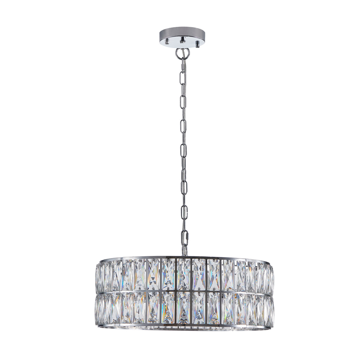6-Light Pendant Crystal Drum Chandelier with Silver Metal Frame