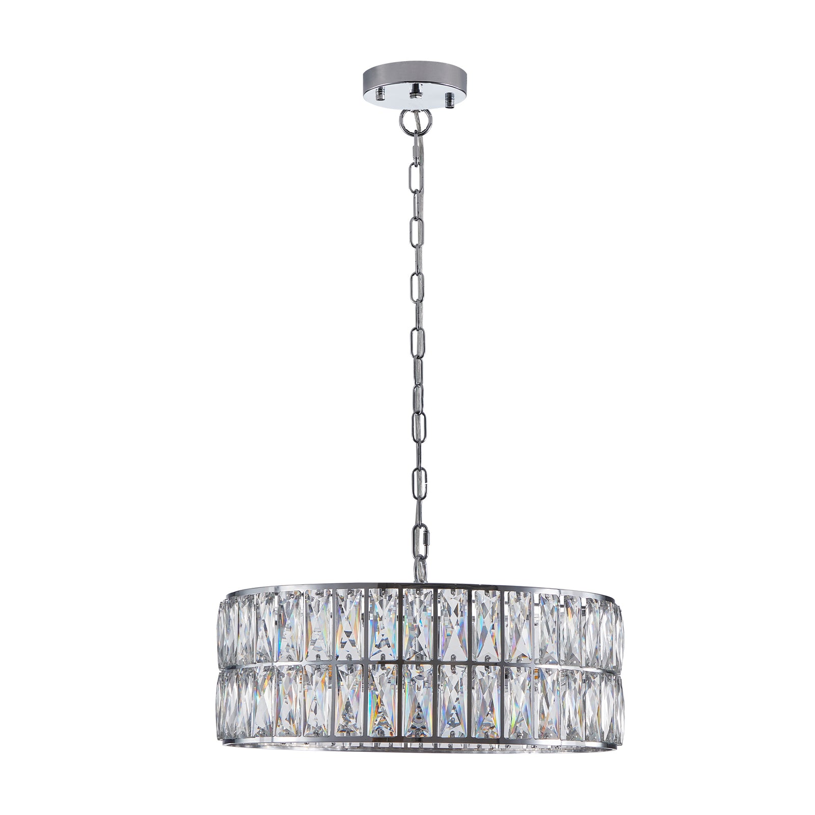 6-Light Pendant Crystal Drum Chandelier with Silver Metal Frame