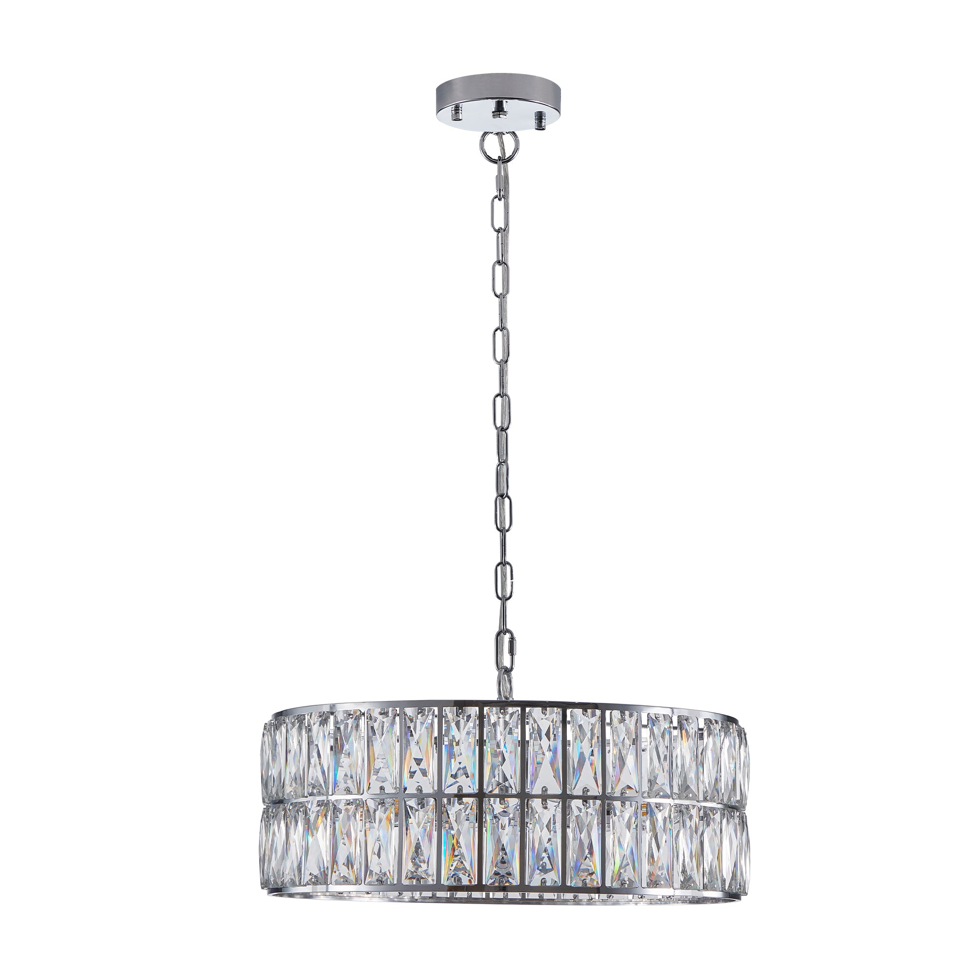 6-Light Pendant Crystal Drum Chandelier with Silver Metal Frame