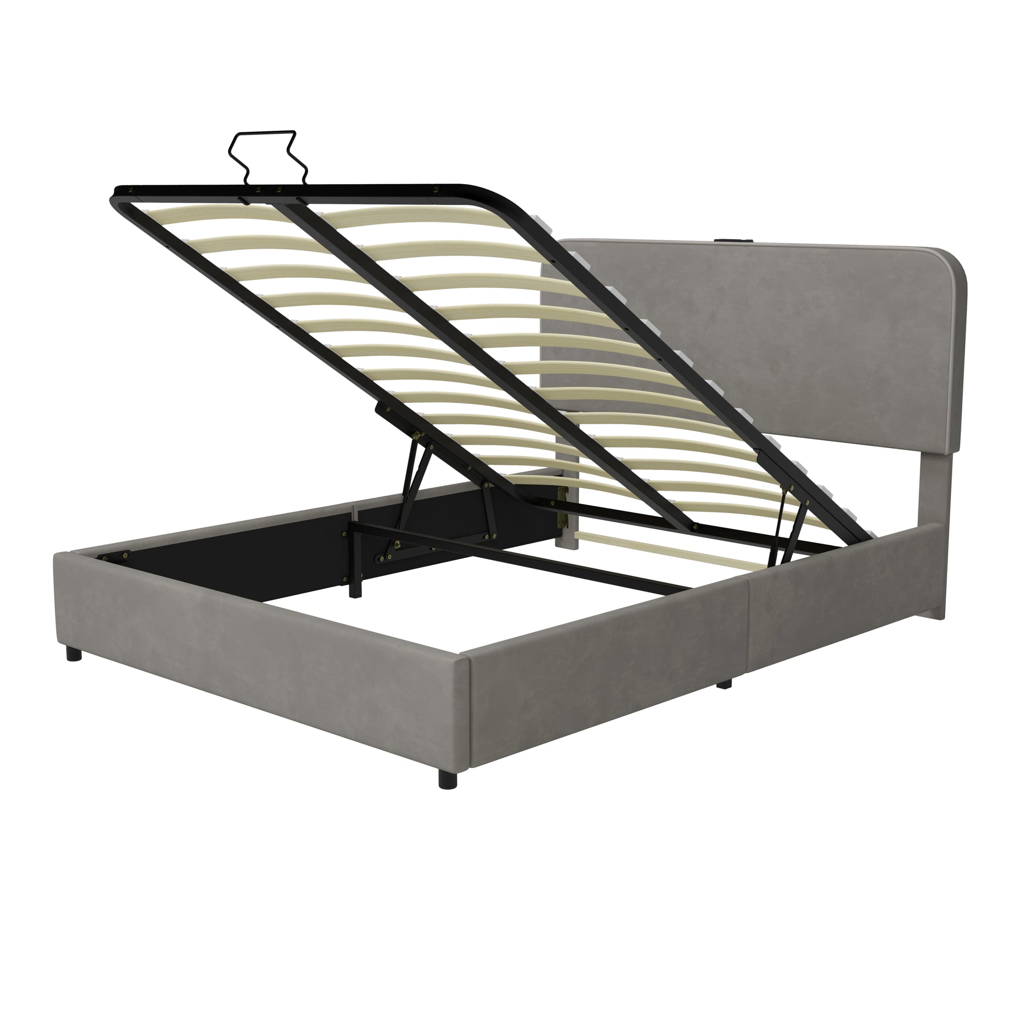 Gray Queen Hydraulic Storage Bed with LED Lights, Built-in Bluetooth Speaker, and USB Charging