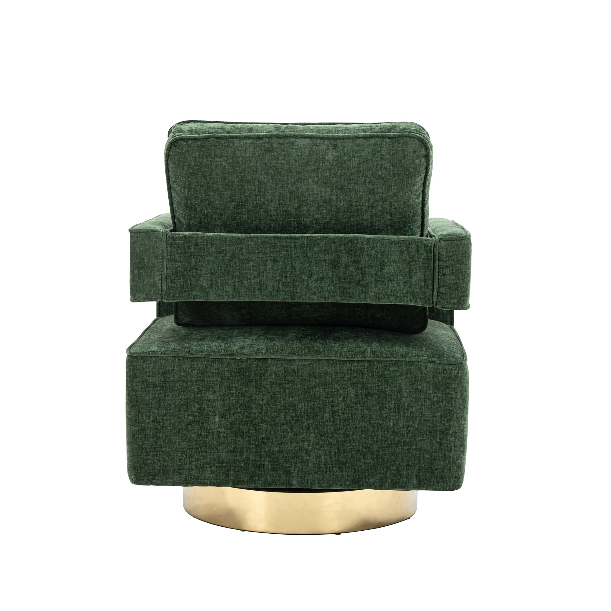 Open Back Chair Green Chenille Swivel Accent Chair With Gold Stainless Steel Base