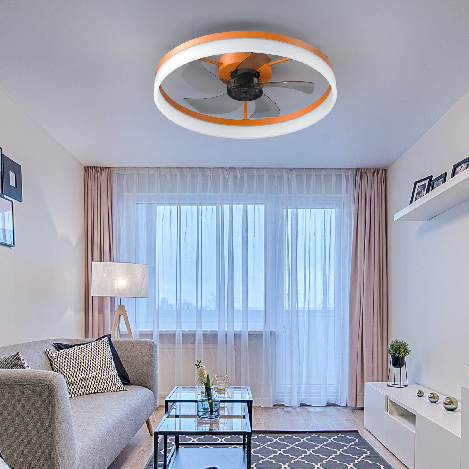 Sleek Orange Ceiling Fan with Dimmable LED Light