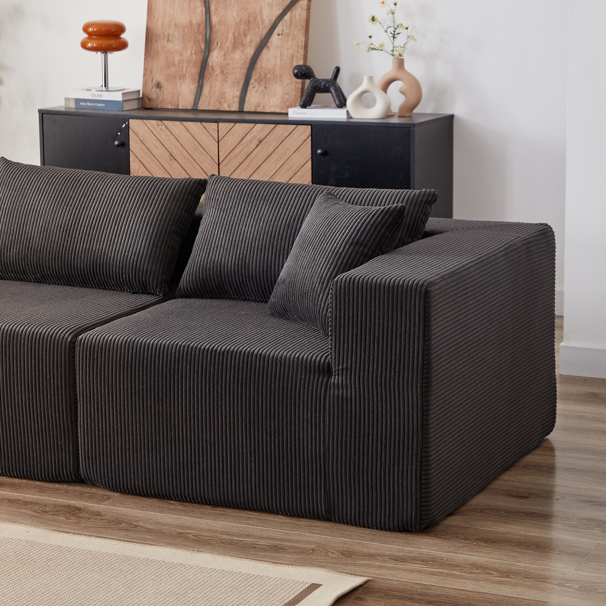 Nairobi 4-Seat Minimal Modular Sectional Sofa in Black