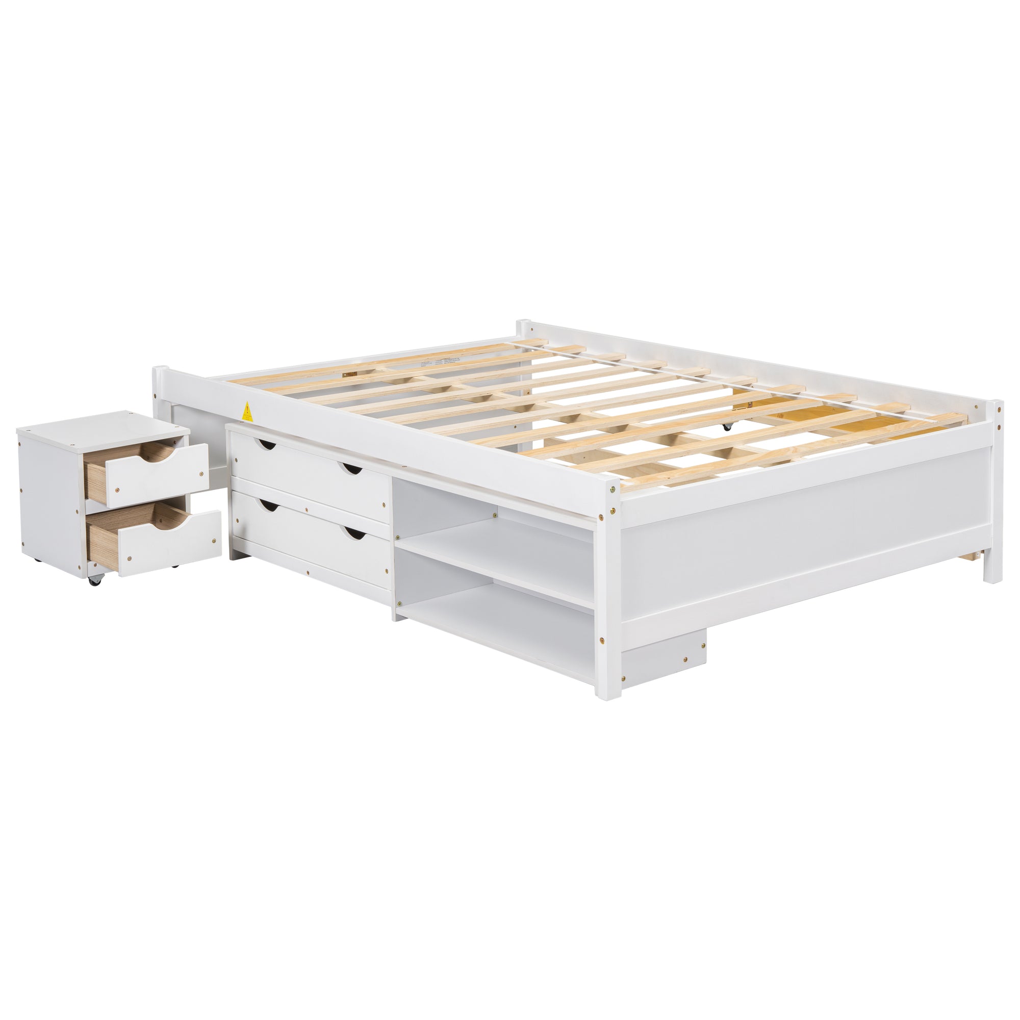 White Versatile Full Bed & Nightstand with Trundle and Underbed Storage Box