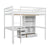 White Full Size Loft Bed with Desk, Storage Shelves, Drawers, and Built-in Ladder