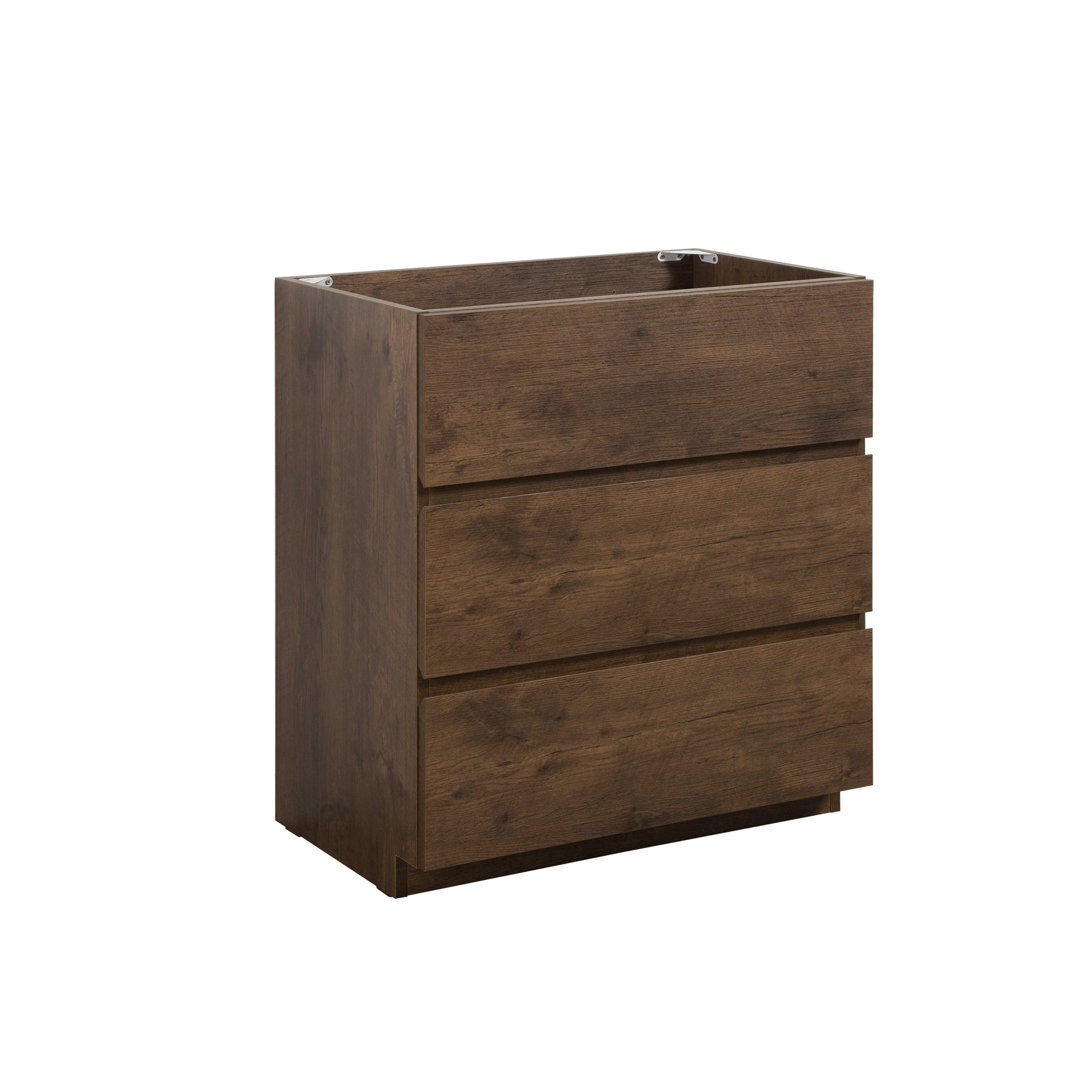 Floor Cabinet Without Basin, Walnut Color, Three Drawers, Pre-Assembled In Walnut