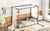 Gray Twin Size Canopy Frame Floor Bed with Fence and Guardrails