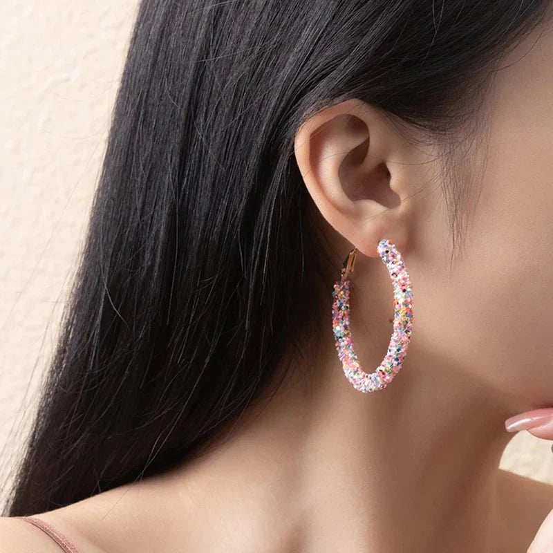 Feminine rainbow sprinkle hoop earrings 116623