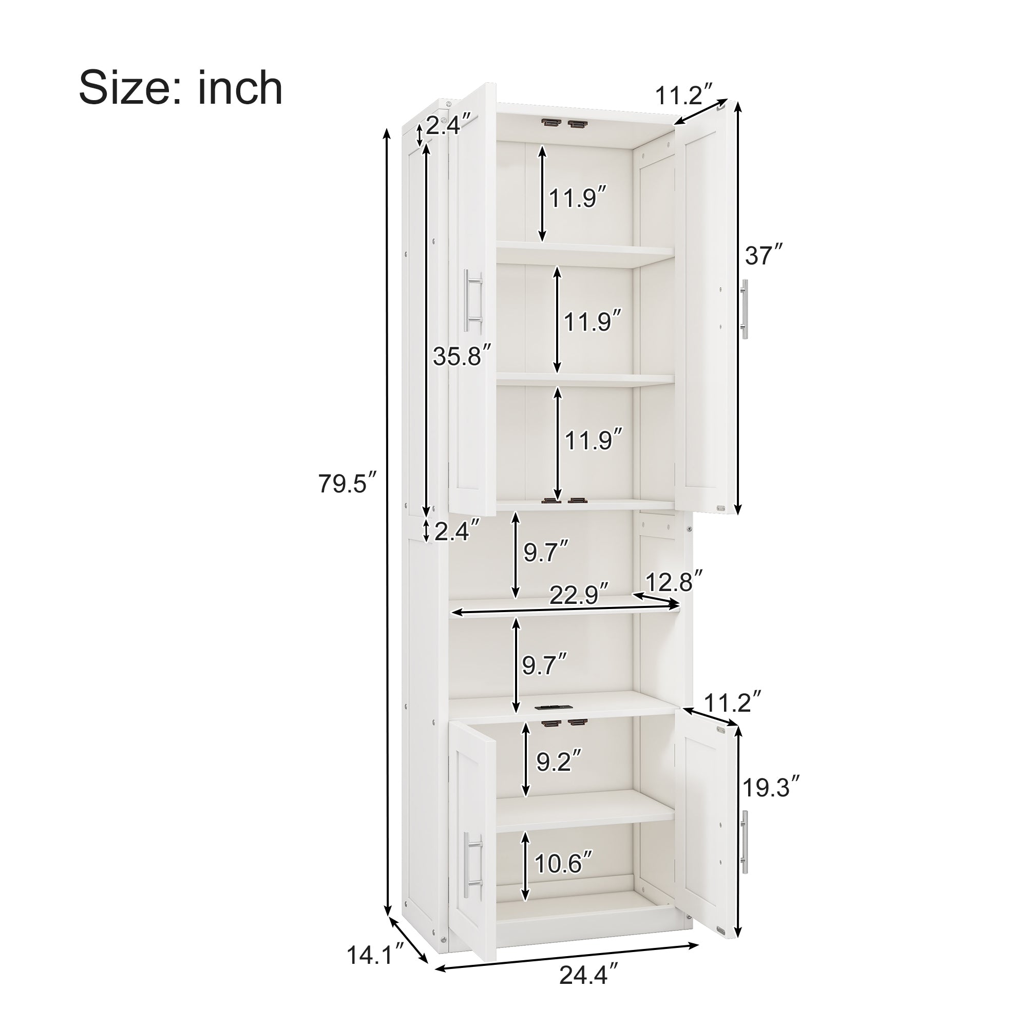 White Queen Size Murphy Bed with Cabinet, Desk, and Side Cabinet